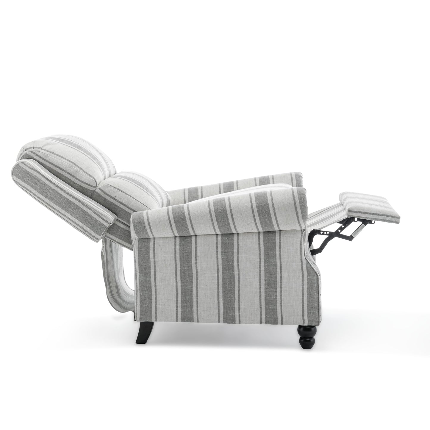 Pushback Recliner Chairs Set of 2, Comfy Fabric Wingback Recliner Chair, Upholstered Armchair Push Back Recliner with Wood Legs, Rivet Trim Accent Chair for Living Room, Bedroom, Blue Stripe