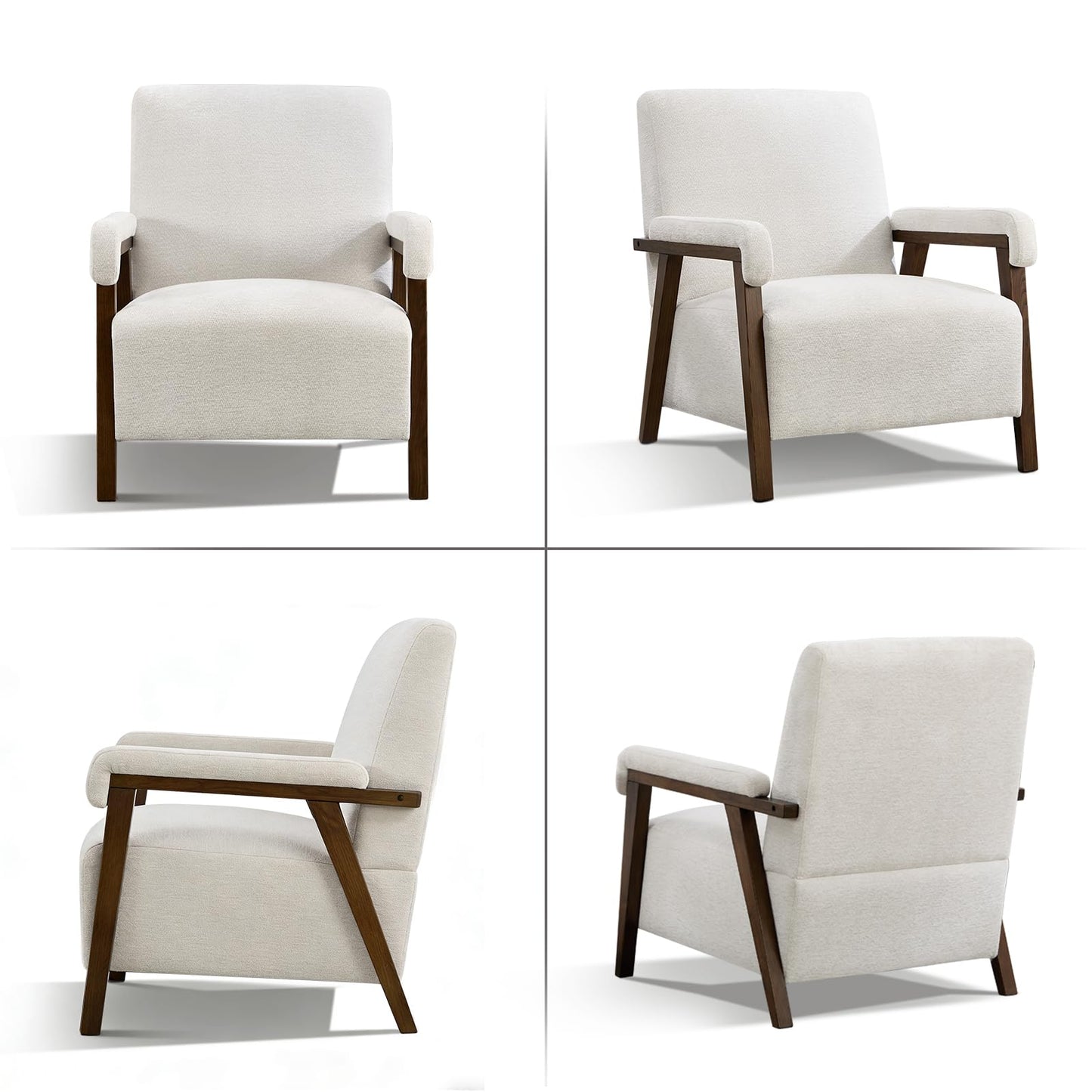 IOMOR Mid Century Modern Accent Chair, Upholstered Armchair with Thick Seat Cushion and Solid Wood Frame, Thick and Comfy Seat Cushion, Short Plush Fabric Arm Chair for Living Room(1,White)
