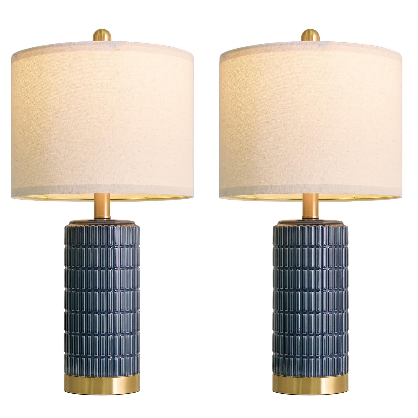 PoKat 20.75" Small Modern Ceramic Table Lamps Set of 2 for Bedroom, White Bedside Lamps for Night Stands, Farmhouse Desk Decor Gift Nightstand Table Lamps for Living Room End Table Beige