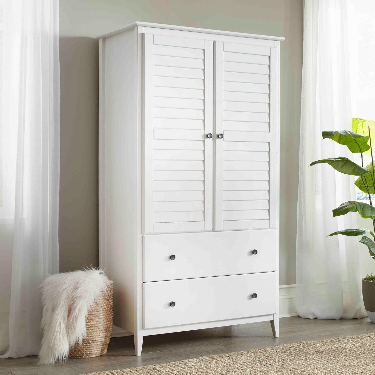 Grain Wood Furniture Greenport 2-Door Wardrobe, Solid Wood with a Brushed Walnut Finish