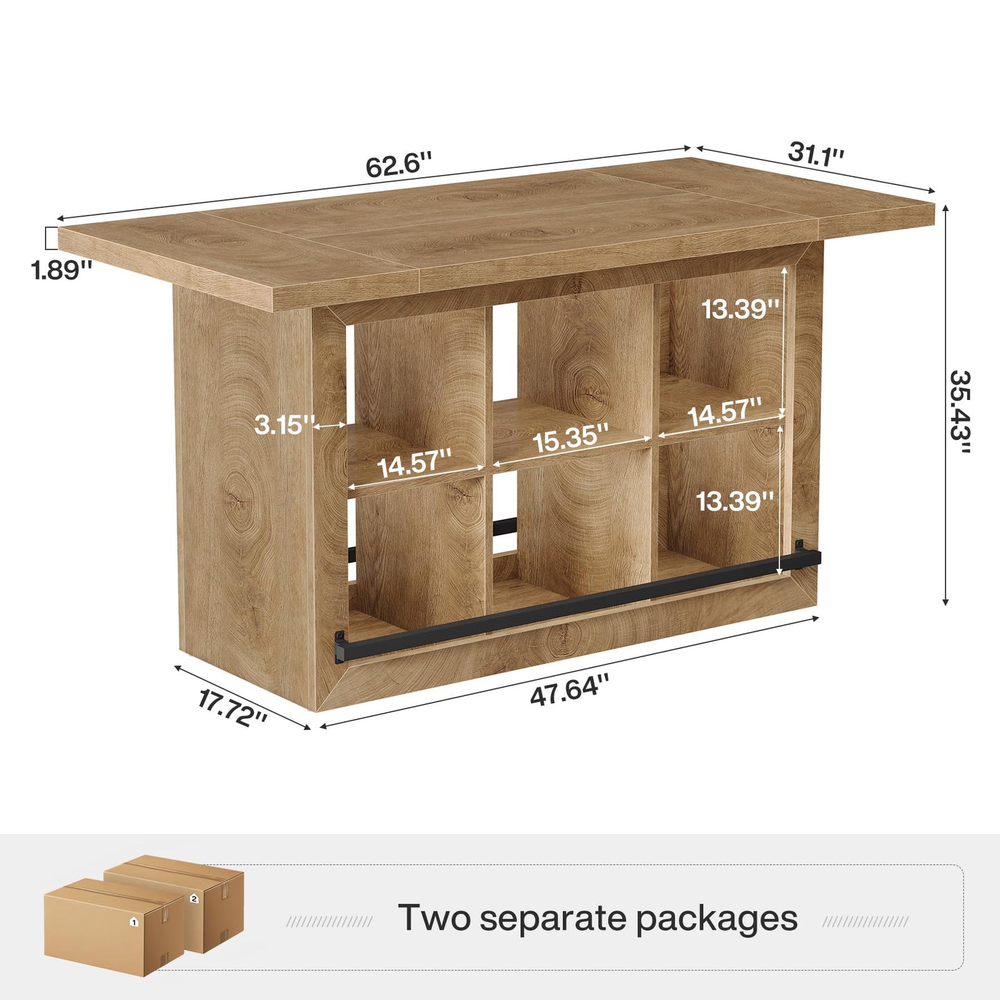 Tribesigns Kitchen Island with Storage, Counter Height Kitchen Island Table with 6 Open Cubbies and Footrests, Coffee Bar Table for Dining Room, Black&Brown