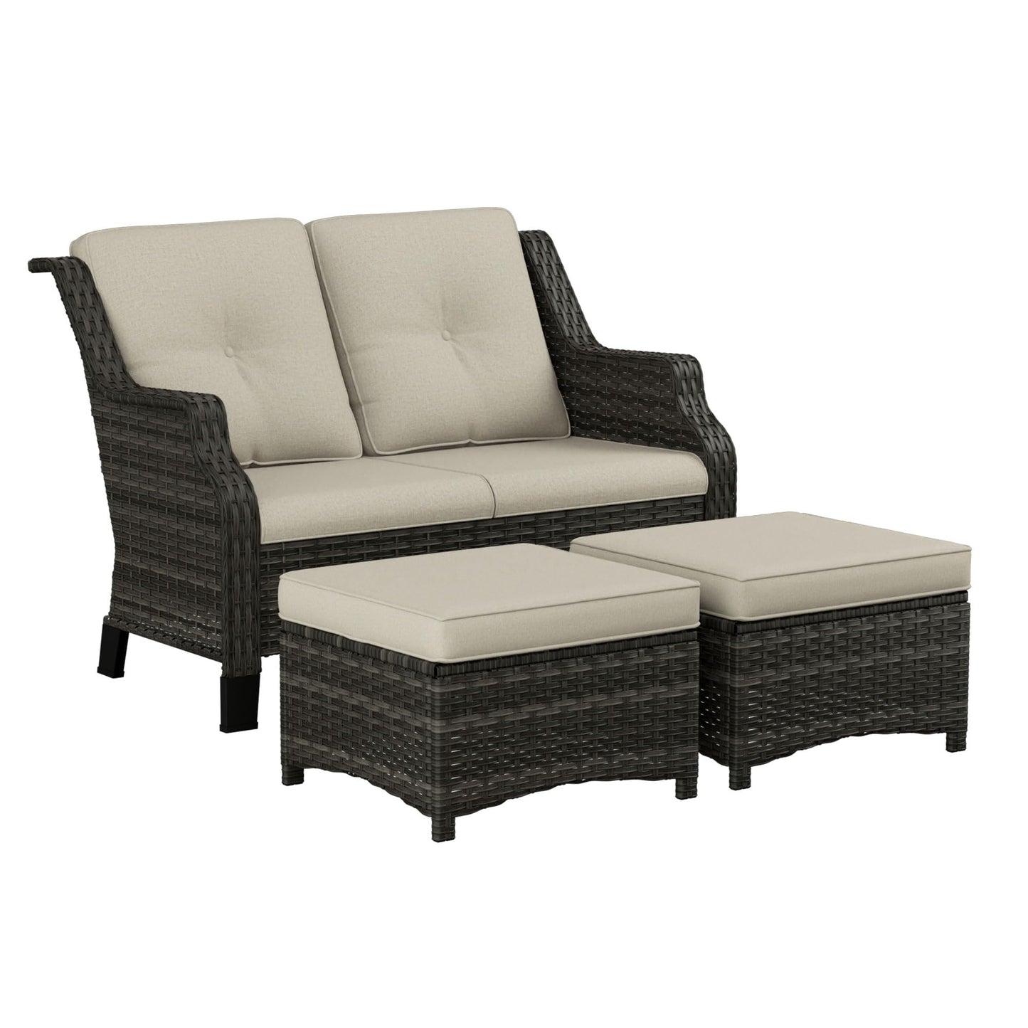 Outdoor Patio Loveseat, All-Weather 2-Seater Wicker Loveseat with Cushions, Outdoor Patio Love Seat Sofa for Garden, Balcony and Deck