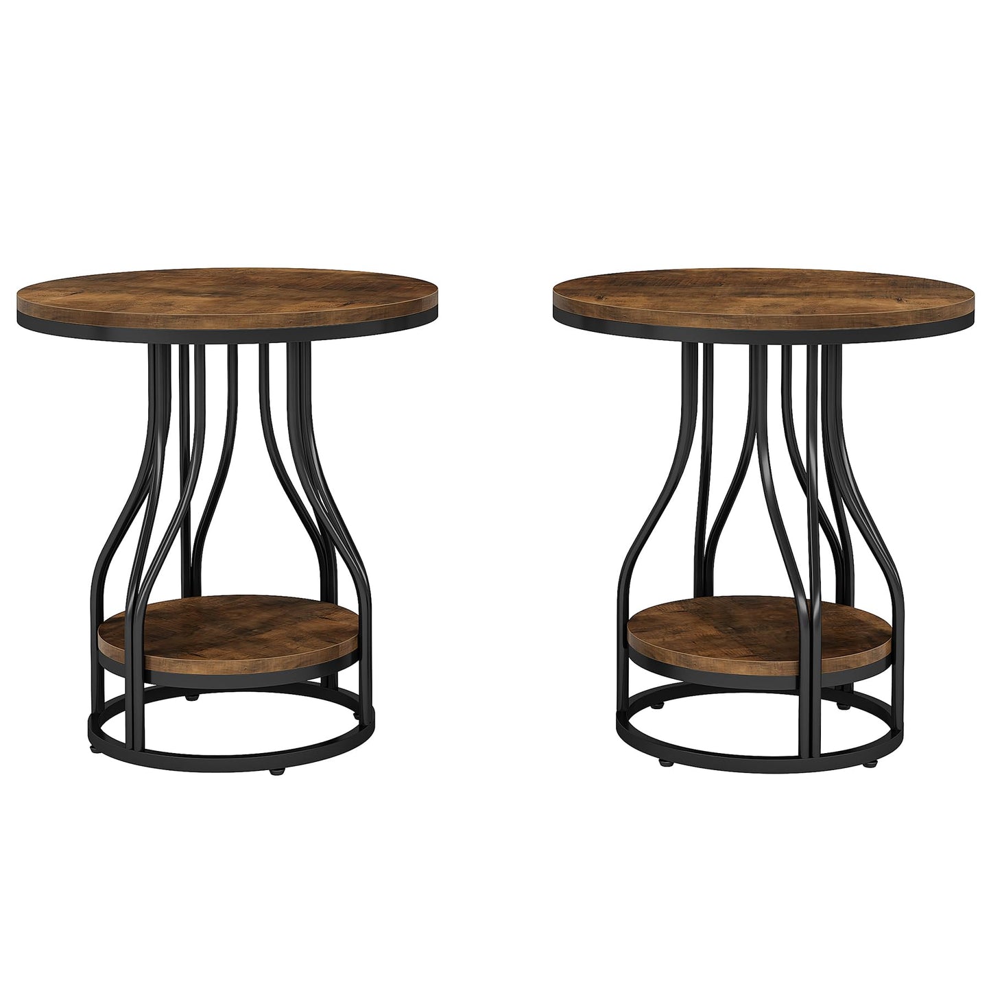 Tribesigns Round Side End Table 2-Tier End Tables Modern Bedside Table Small Chairside Tables with Storage for Couch Side, Nightstand with Metal Frame for Living Room (1, White+Gold)