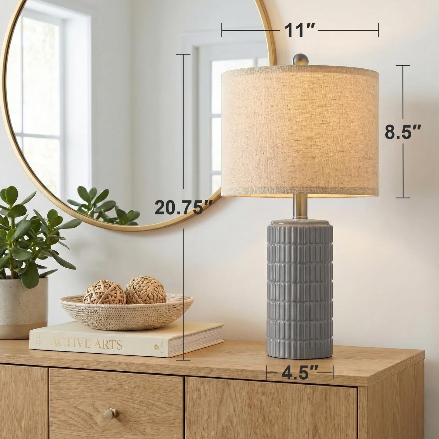 PoKat 20.75" Small Modern Ceramic Table Lamps Set of 2 for Bedroom, White Bedside Lamps for Night Stands, Farmhouse Desk Decor Gift Nightstand Table Lamps for Living Room End Table Beige