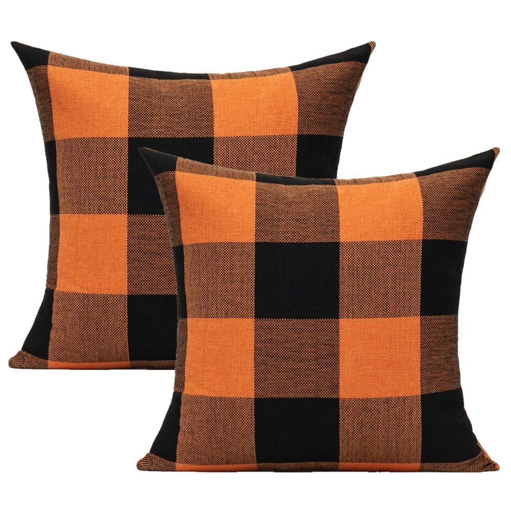 VAKADO Outdoor Farmhouse Buffalo Plaids Throw Pillow Covers 18x18 Set of 2 Black White Decorative Classroom Front Porch Classic Decor Retro Boho Cushion Cases Fall Home Rustic Check for Couch Patio