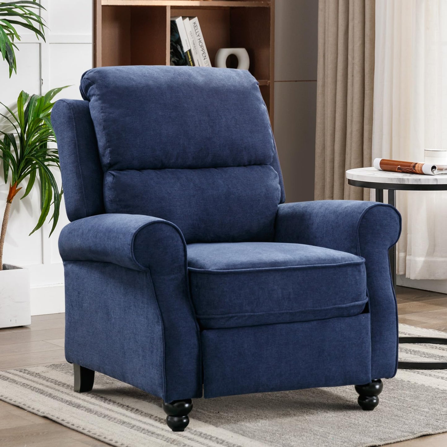 IOMOR Push Back Recliner Chair Faux Leather Lounge Armchair with Rivet Decoration Wingback Single Sofa Chair with Padded Seat Solid Wood Legs for Living Room, Comfy Upholstered, Red Brown