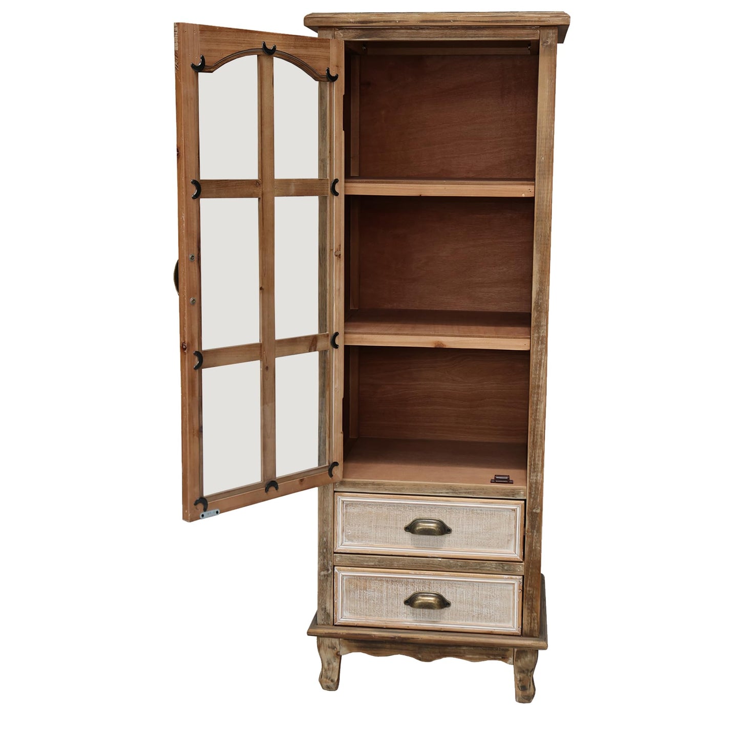 LKTART KTART 55'' Tall Kitchen Pantry Cupboard Storage Cabinet with Shelves & Drawer,French Country Accent Cabinet with Embossed Floral Metal Doors and Solid Wood Frame,Natural Wood