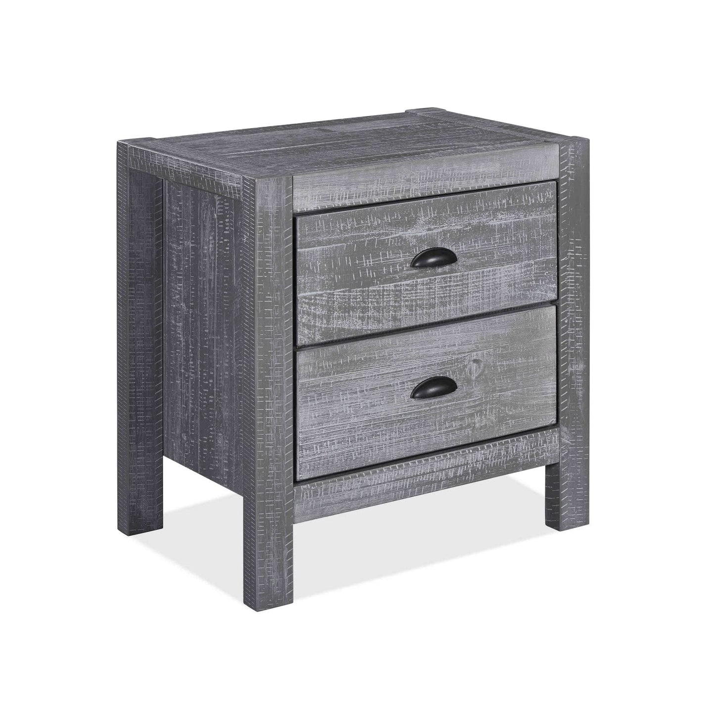 Grain Wood Furniture Montauk 2-Drawer Bedside Nightstand, Solid Wood with Rustic Walnut Finish