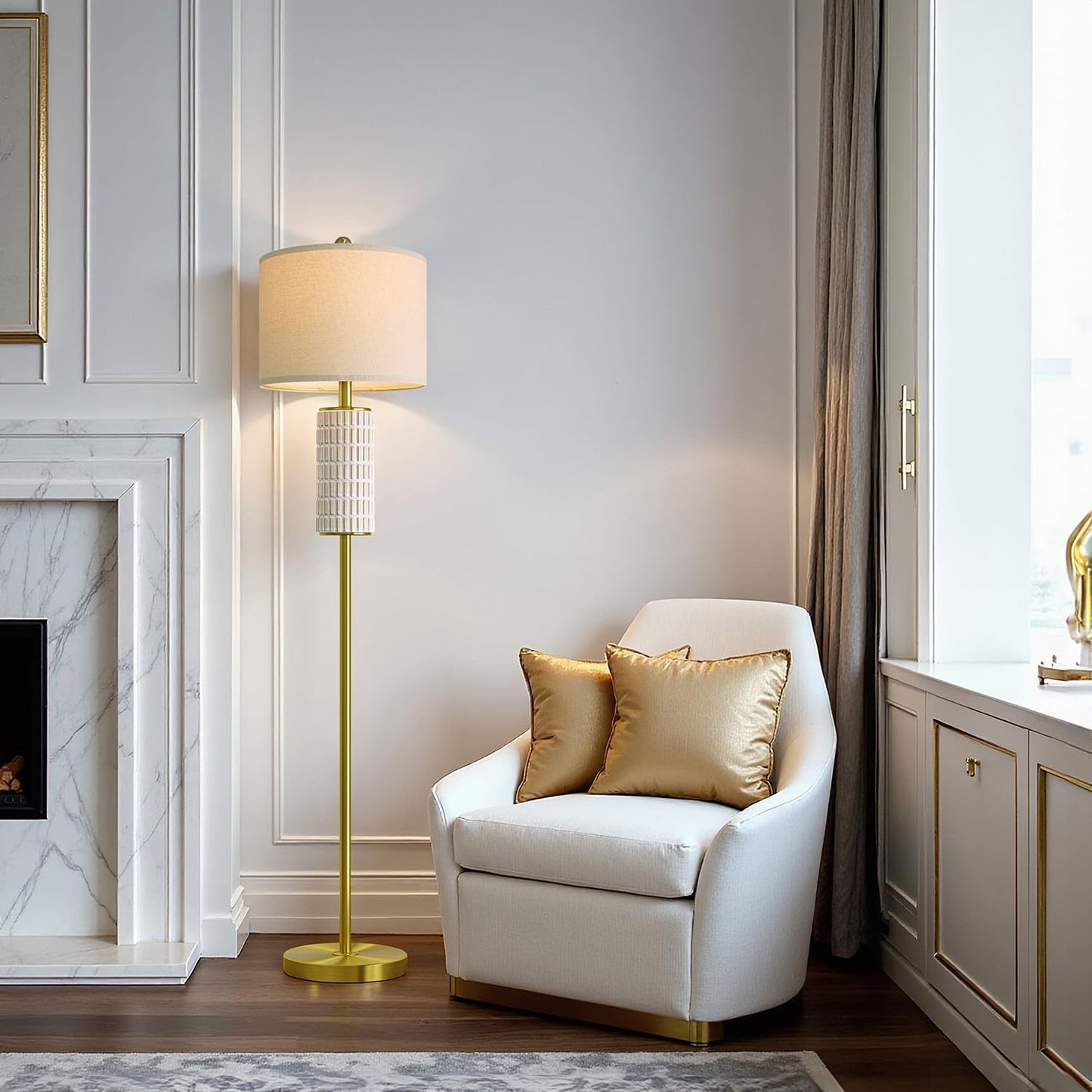 PoKat 64'' Gold Ceramic Floor Lamp for Living Room Bedroom and 23'' Ceramic Table Lamps Set of 2