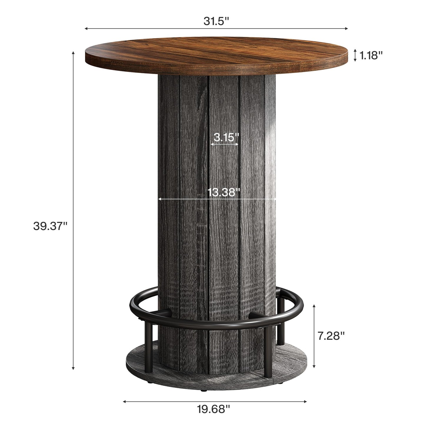 Tribesigns Round Bar Table, 39.4" H Wood Bistro Pub Table with Metal Ring Footrest for Dining Coffee Cocktail Living Room, Small Space, Black (Only Table)