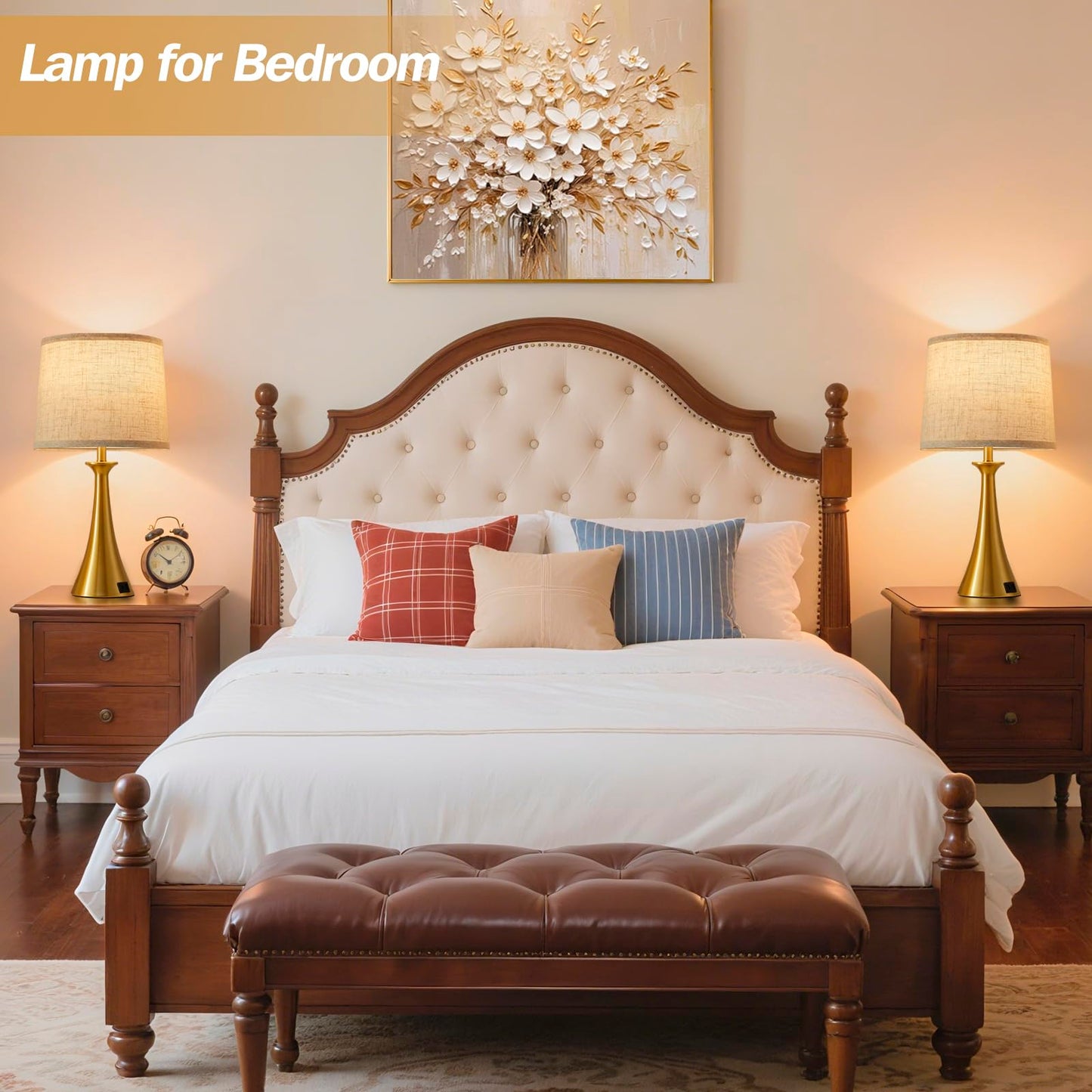Touch Lamp for Living Room Bedroom, 21" Table Lamps Set of 2 with USB C+A Ports, Touch Bedside Lamps for Nightstand with 3 Way Dimmable, 2 LED Bulbs Included, Black