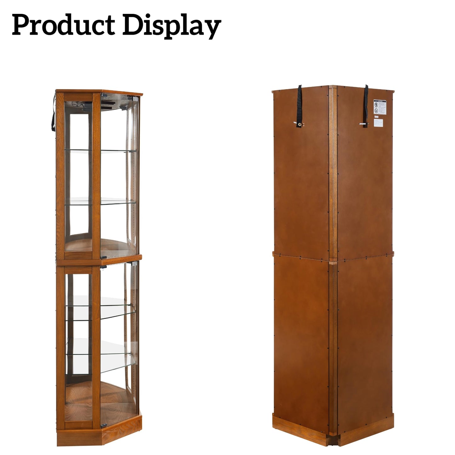 LKTART Corner Curio Cabinet with Lights, Glass Display Cabine, 72" Tall Corner Storage Cabinet with Mirrored Back Panel &Tempered Glass Doors and Adjustable Shelves (Oak)