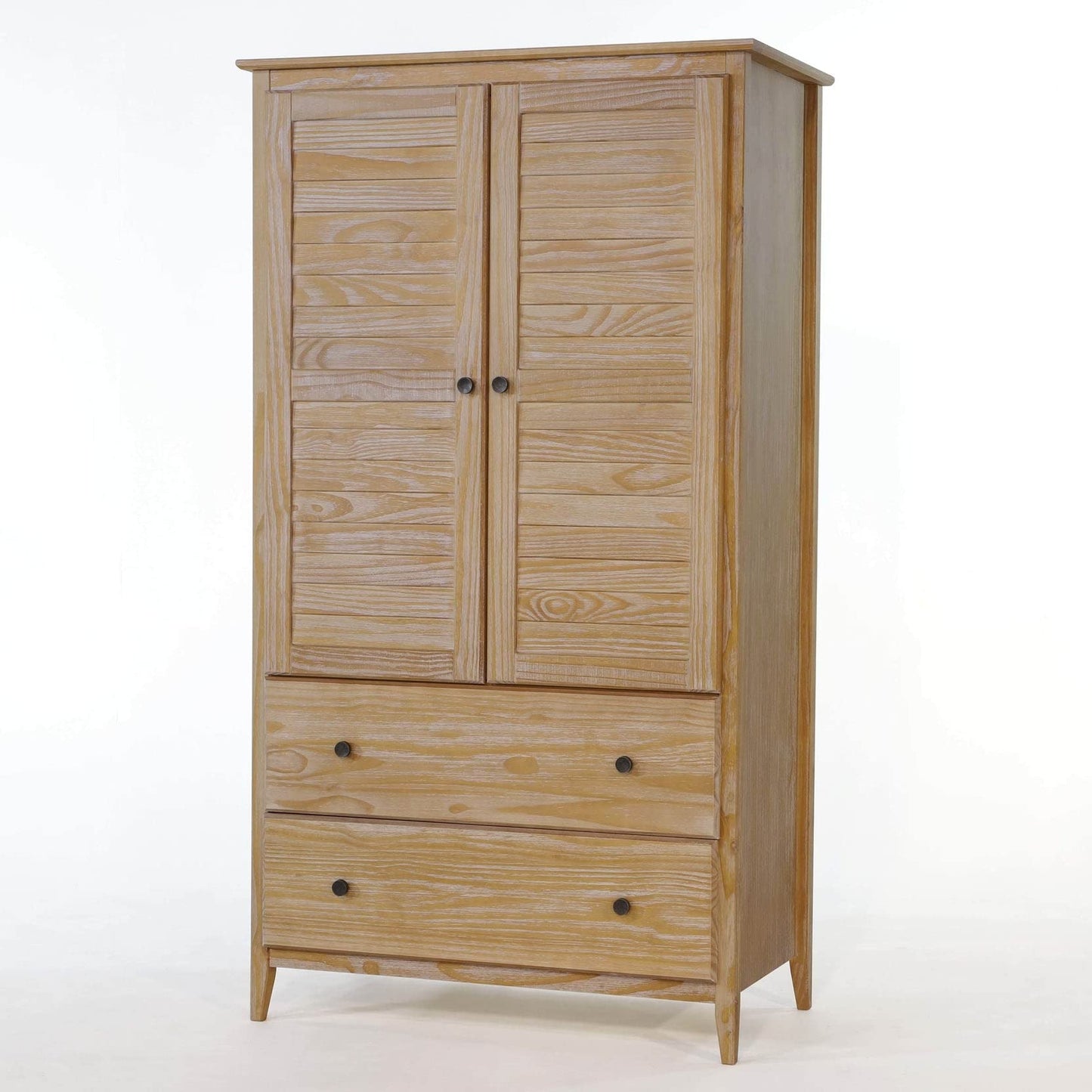 Grain Wood Furniture Greenport 2-Door Wardrobe, Solid Wood with a Brushed Walnut Finish