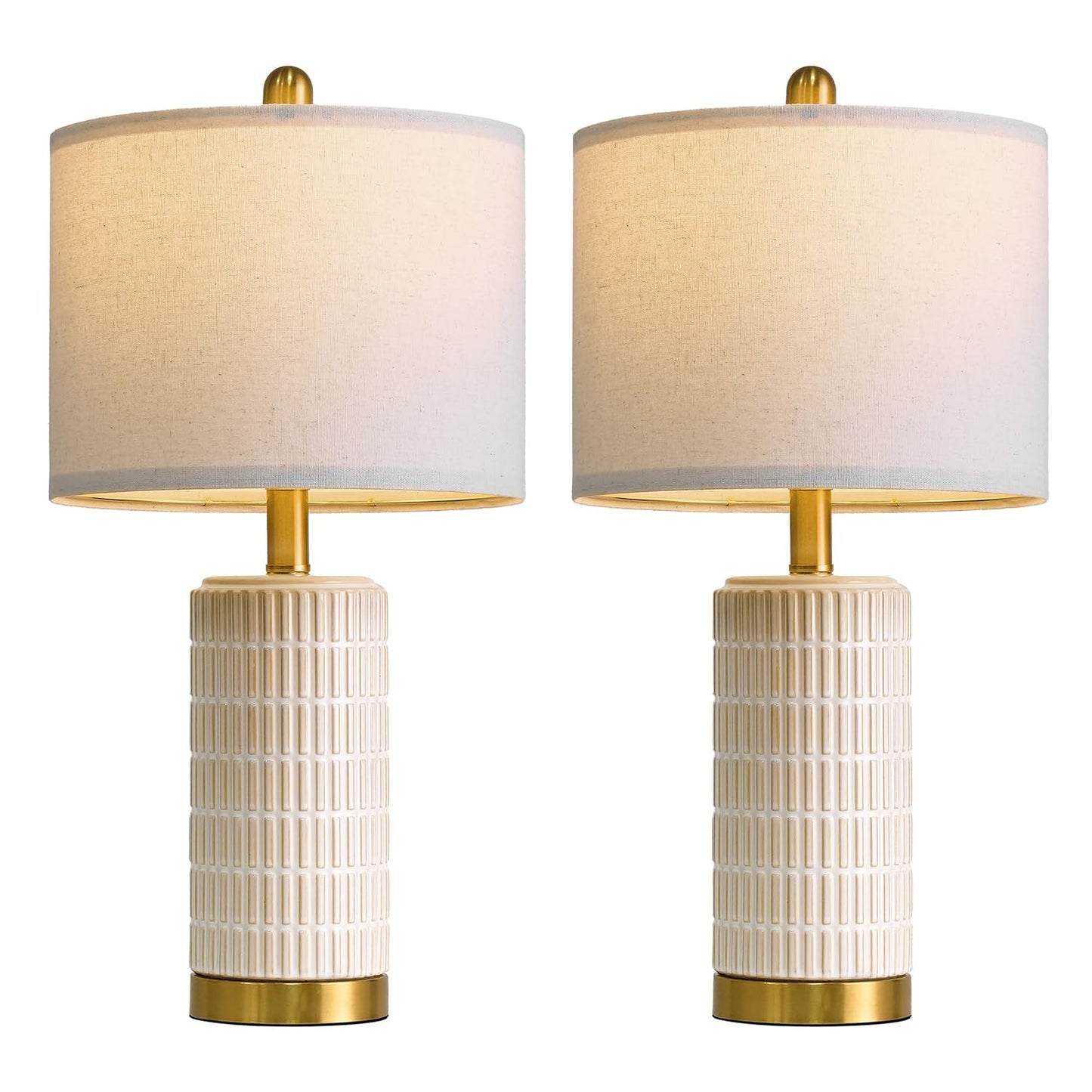 PoKat 20.75" Small Modern Ceramic Table Lamps Set of 2 for Bedroom, White Bedside Lamps for Night Stands, Farmhouse Desk Decor Gift Nightstand Table Lamps for Living Room End Table Beige