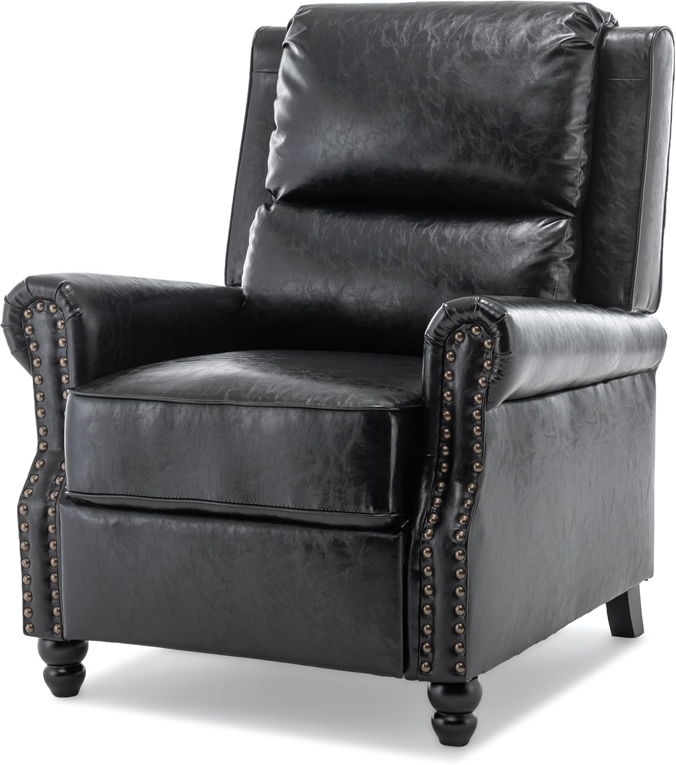 Pushback Recliner Chairs Set of 2, Comfy Fabric Wingback Recliner Chair, Upholstered Armchair Push Back Recliner with Wood Legs, Rivet Trim Accent Chair for Living Room, Bedroom, Blue Stripe