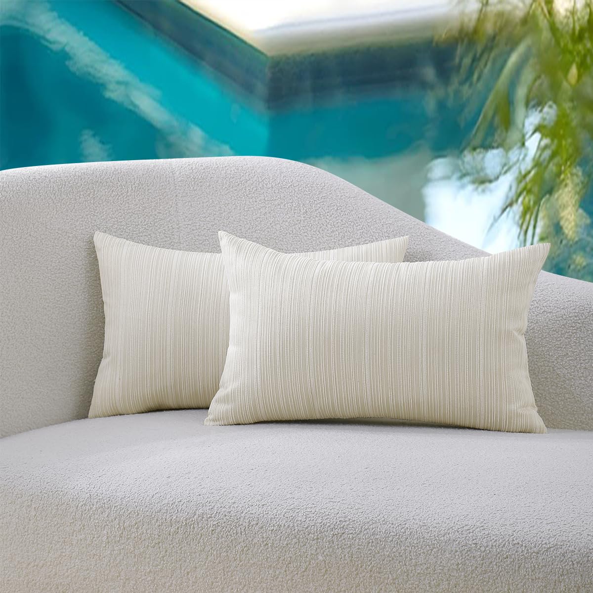 VAKADO Outdoor Waterproof Throw Pillow Covers 18x18 Set of 2 Decorative Outside Patio Furniture Cushion Cases Decor for Garden Bench Porch Couch Tent Chair Stripe Blue
