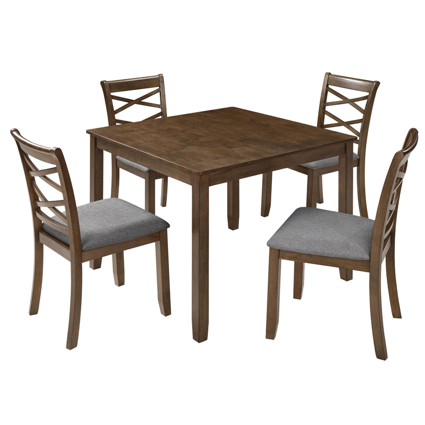 LKTART 5-Piece Kitchen & Dining Room Table and Chairs Sets,Small Square Kitchen Table with 4 Upholstered XX-Shaped Backrest Chairs,Walnut