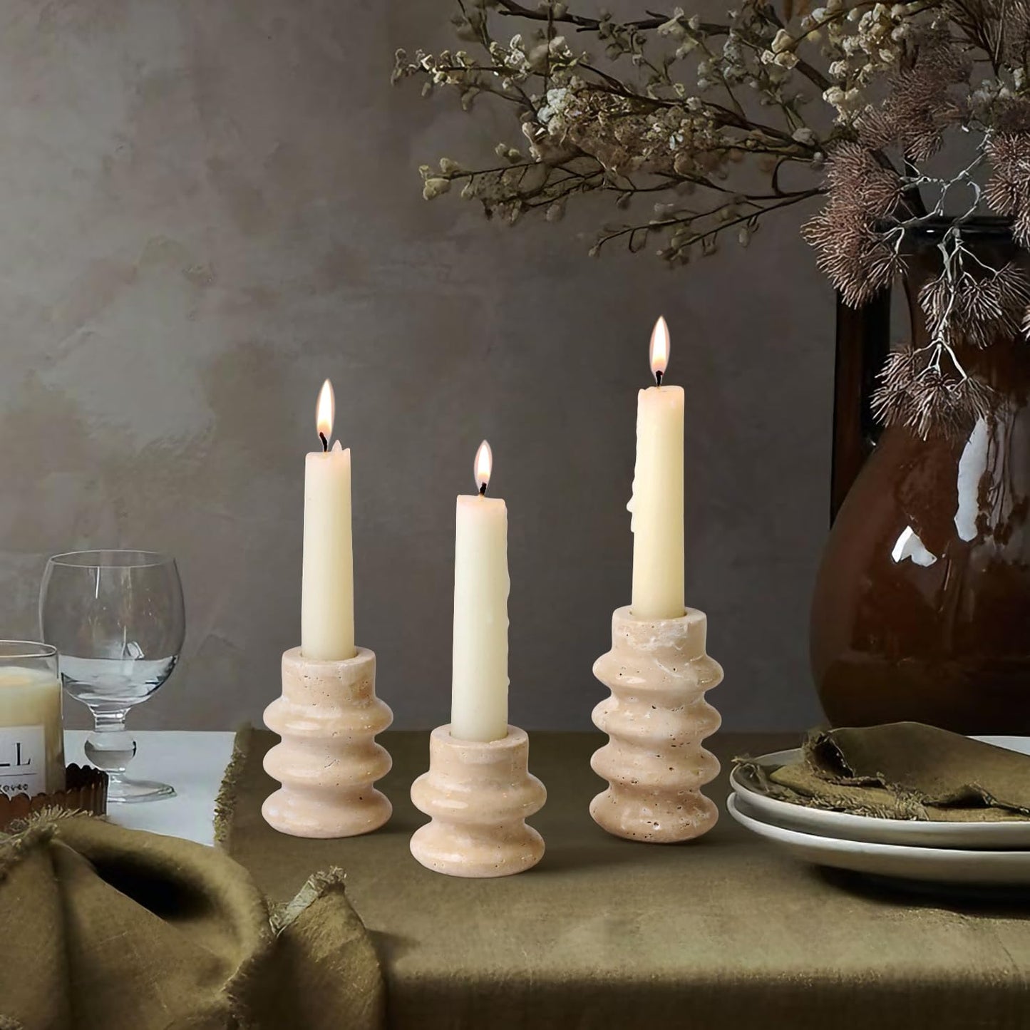 Vixdonos Marble Candle Holder Set of 2 Taper Candle Candlestick Mantle Candle Stand for Home Decor,Wedding,Party and Table Centerpieces(Brown)