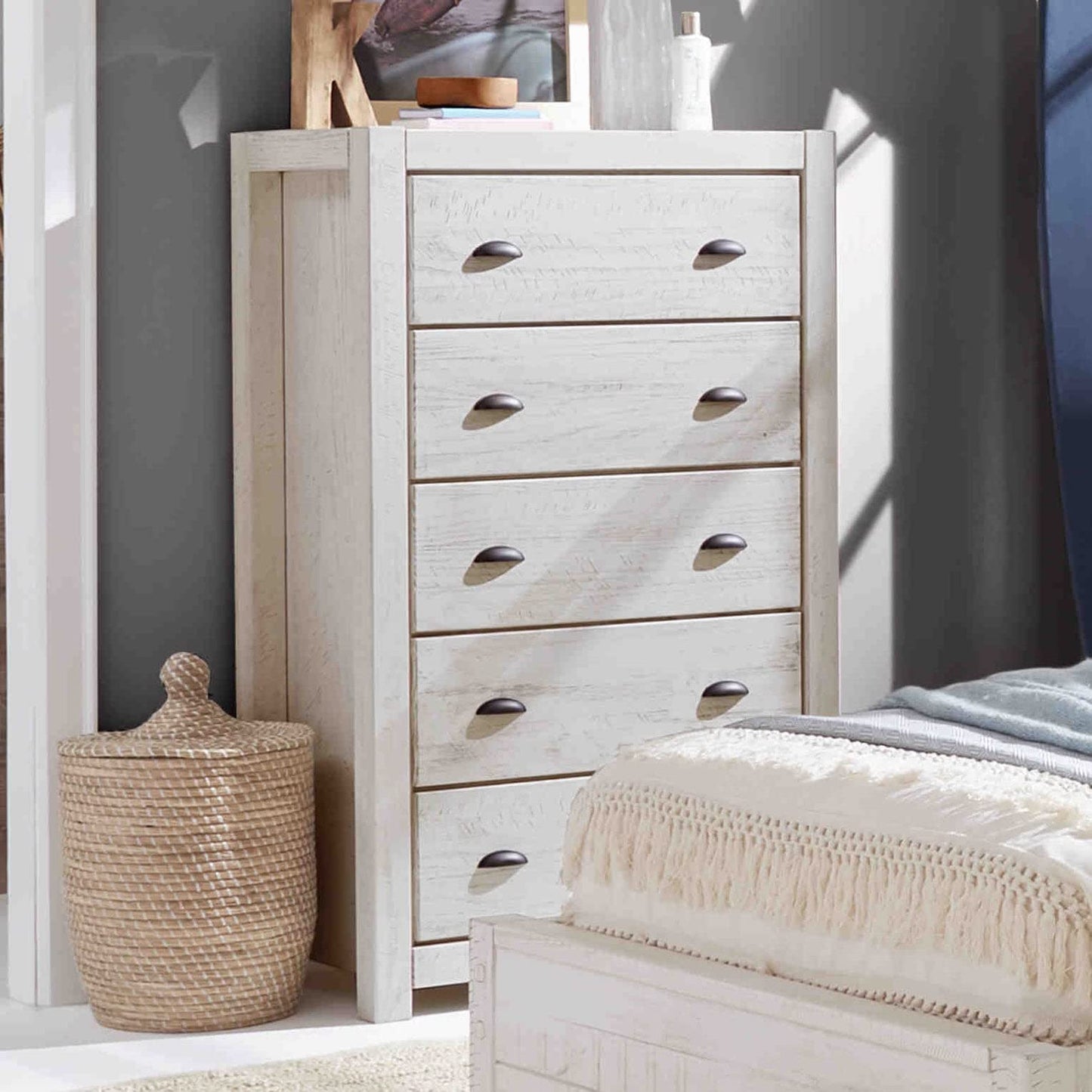 Grain Wood Furniture Montauk 5-Drawer Chest, Solid Wood with a Rustic Walnut Finish