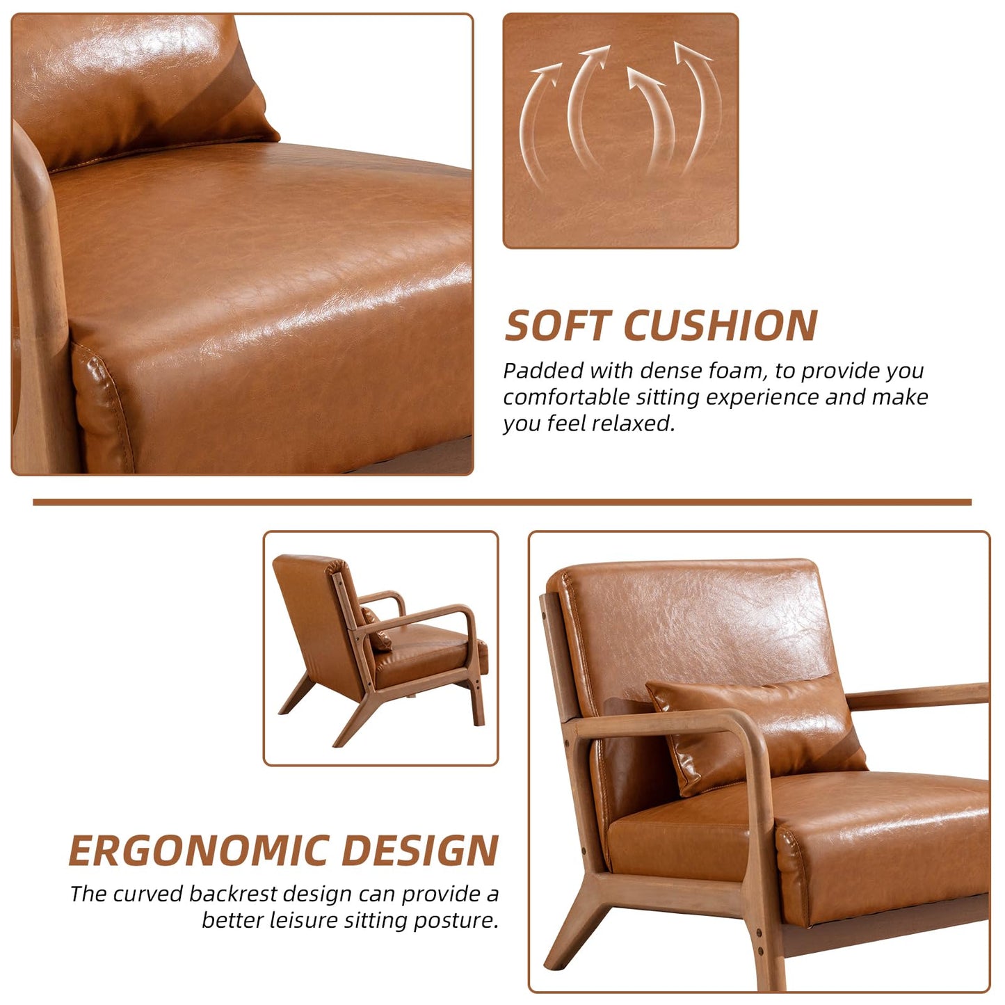 IOMOR Accent Chair Mid Century Modern Chair Linen Fabric Living Room Chairs with Solid Wood Frame Comfy Upholstered and Lumbar Pillow Reading Side Chair Easy Assembly for Bedroom Room (1, Linen Green)