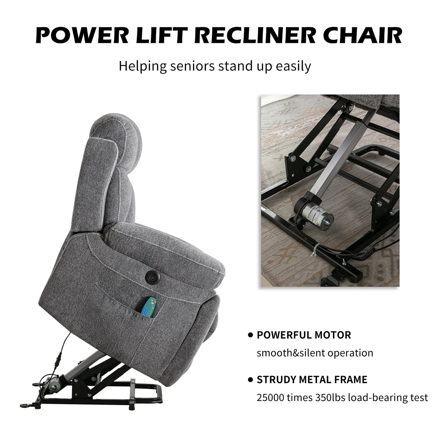 IOMOR Large Power Lift Recliner Chair for Elderly with Massage and Heat, Electric Lift Recliner Single Sofa with with 2 Cup Holders, Side Pocket & USB Charge Port for Living Room (1, Dark Gray)