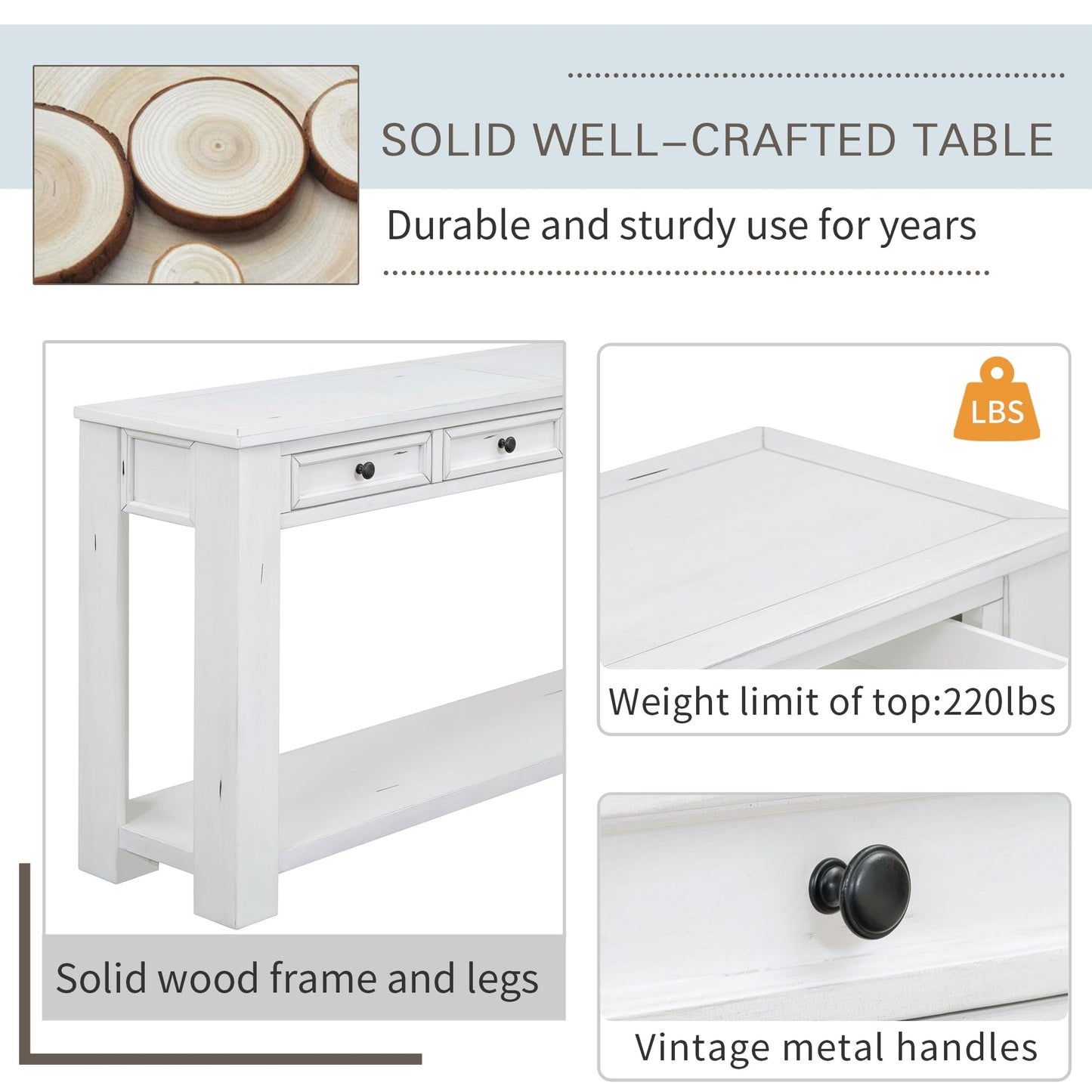 LKTART 63" Solid Wood Console Table Sofa Table with Storage Drawers and Bottom Shelf,Farmhouse Entryway Table for Hallway Foyer,Living Room,Easy Assembled (63" Espresso)