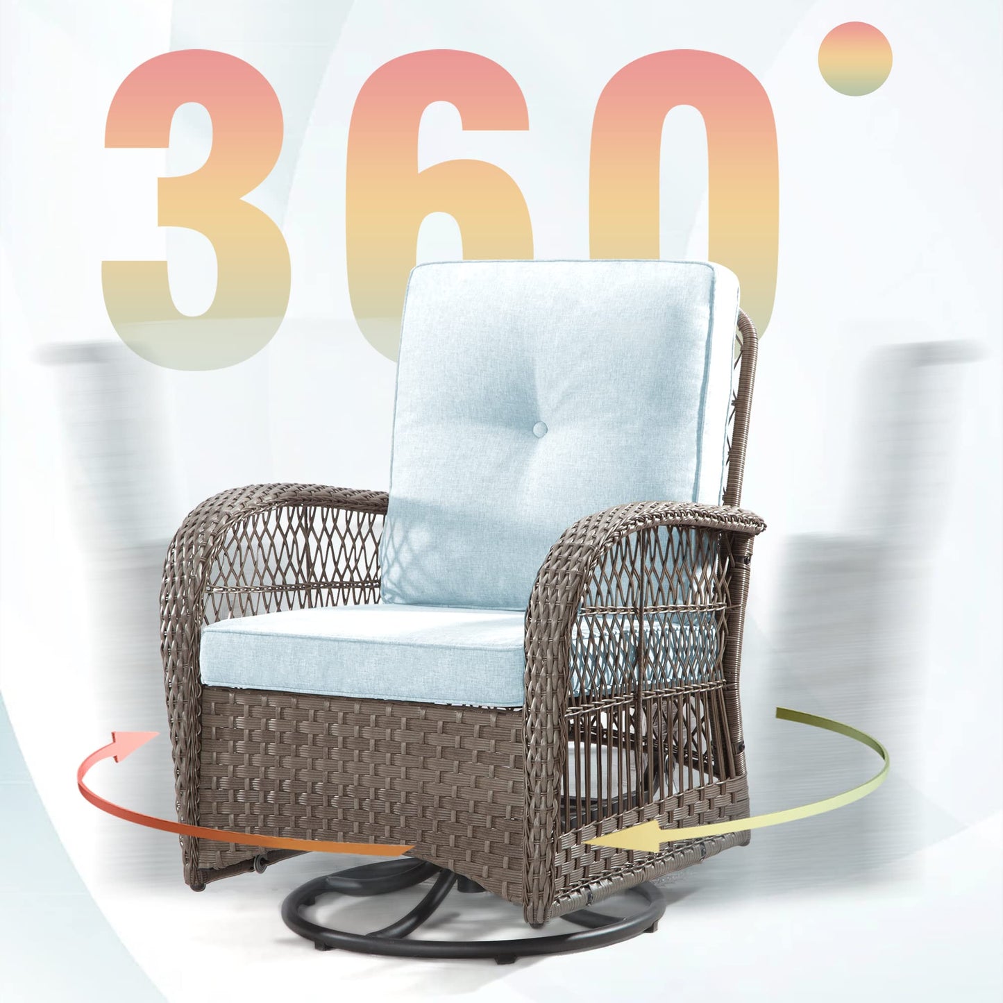 Joyside Patio Bistro Set, 3-Piece Outoodr Wicker Swivel Rocking Chair Set, Outdoor Patio Furniture Chair with Side Coffee Table & Durable Fabric Cushion(Brown/Beige)