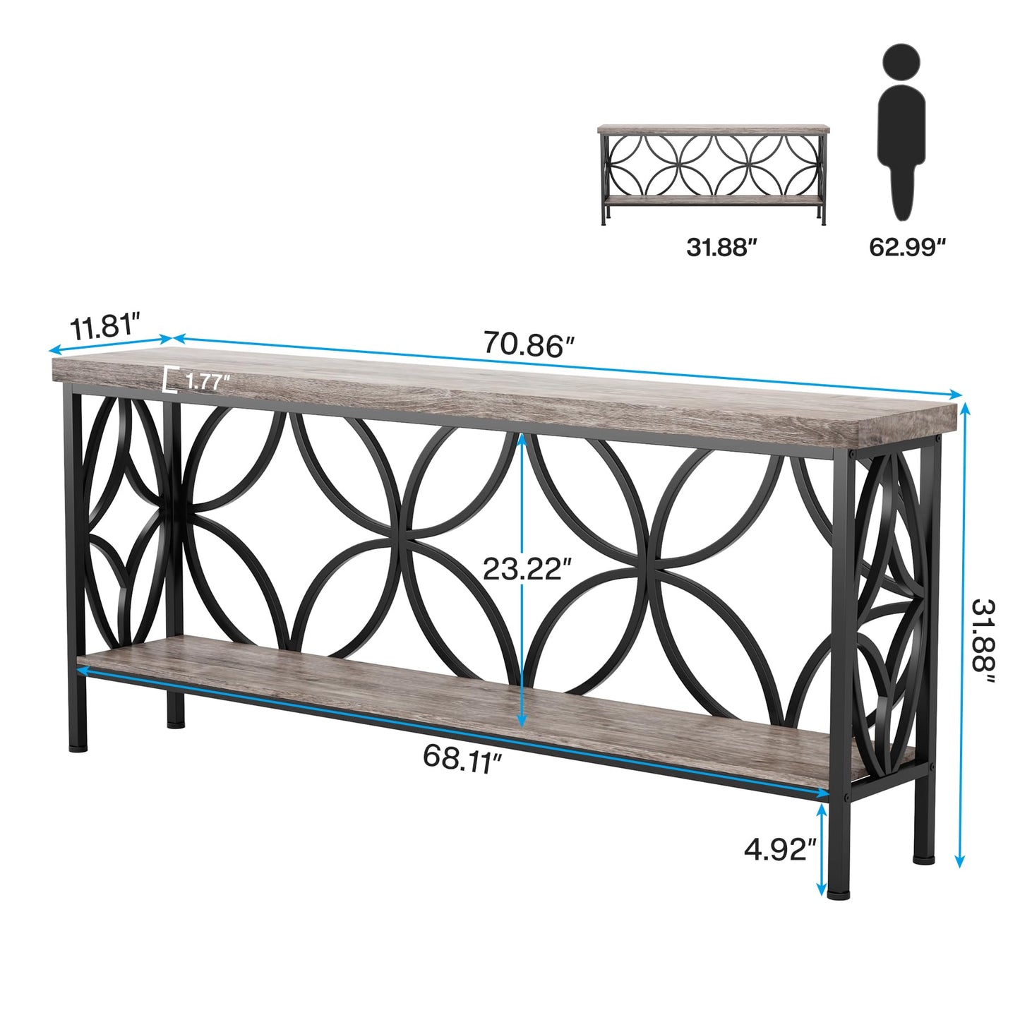 Tribesigns 70.9-Inch Narrow Sofa Table, Industrial Long Sofa Table Behind Couch, Entry Console Table with Storage for Entryway, Living Room, Foyer, Unique Design, Rustic Brown