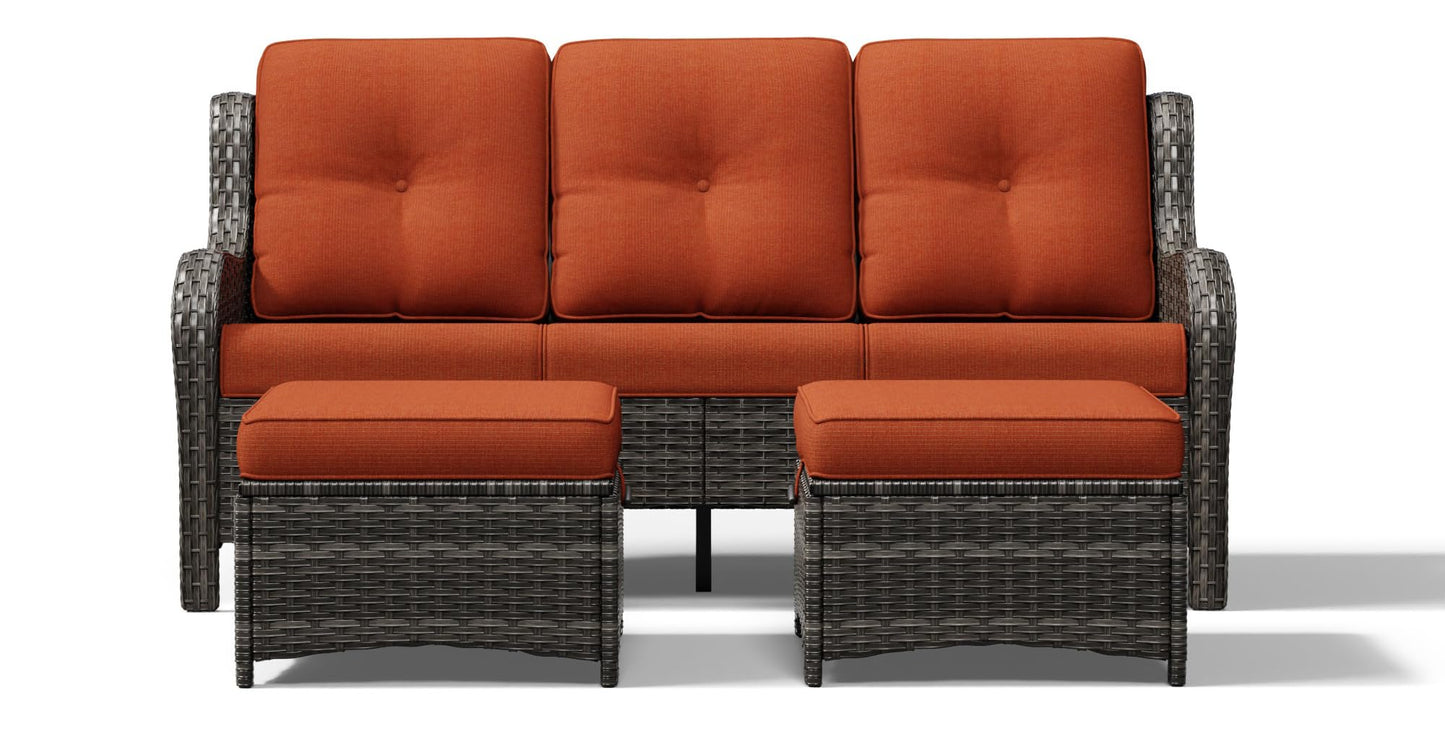 Joyside Outdoor Patio Couch, 3 Seater Outdoor Wicker Sofa with High Back, Deep Seating, Wide Armrest, Thickened Cushions, Patio Sofa for Deck, Porch Use