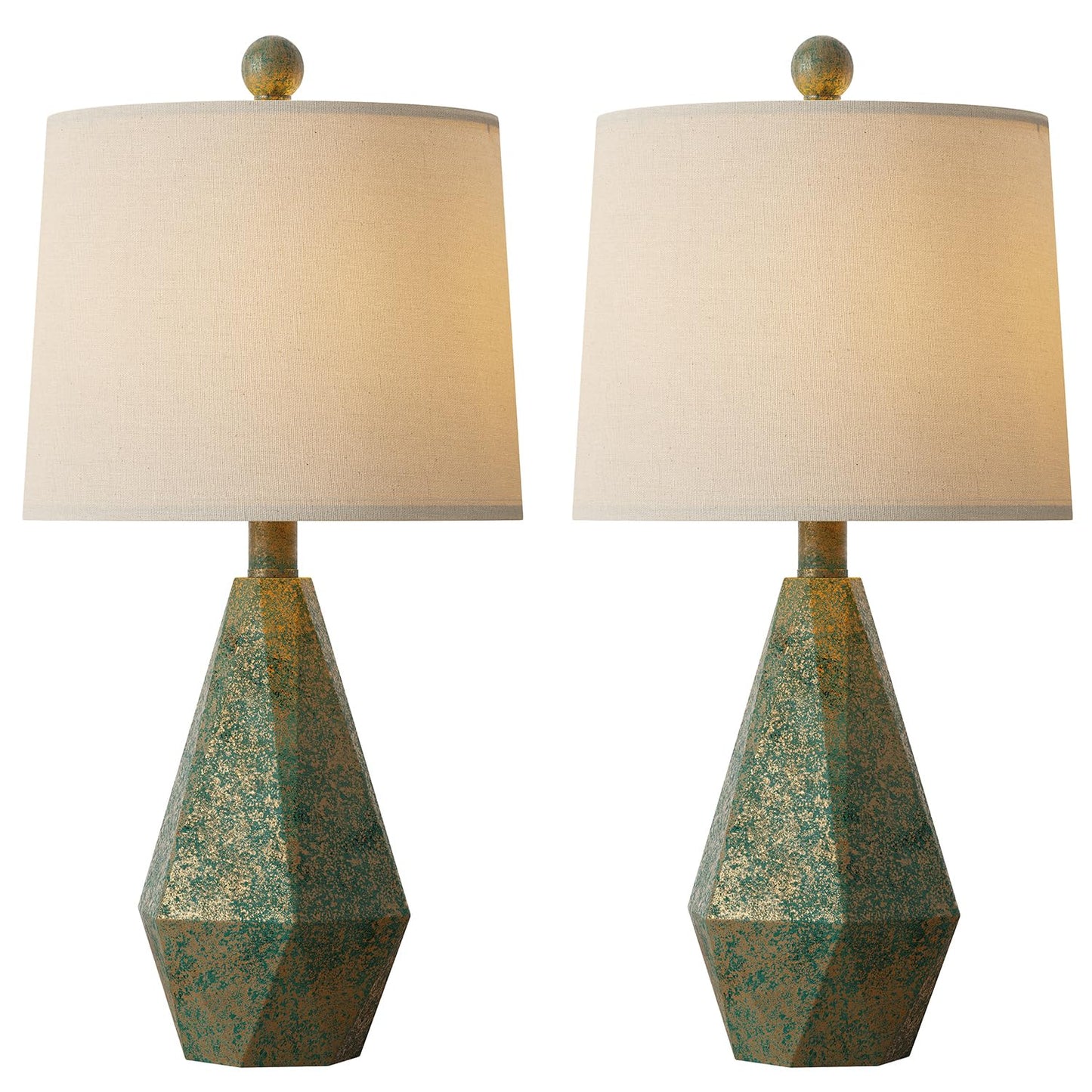 PoKat 20.25" Retro Farmhouse Table Lamp Set of 2 - Living Room & Bedroom Rustic Linen Bedside Nightstand Lamps for Kids, Study, Office - Resin, Suitable for Small Places