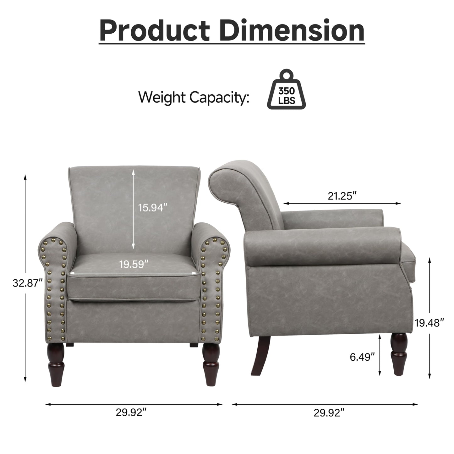 Wingback Accent Chairs Set of 2, Mid-Century Modern Upholstered Armchair Living Room Chair with Nailhead Trim & Rolled Armrest, Comfy Lounge Chair Single Sofa Chair for Bedroom, Light Blue