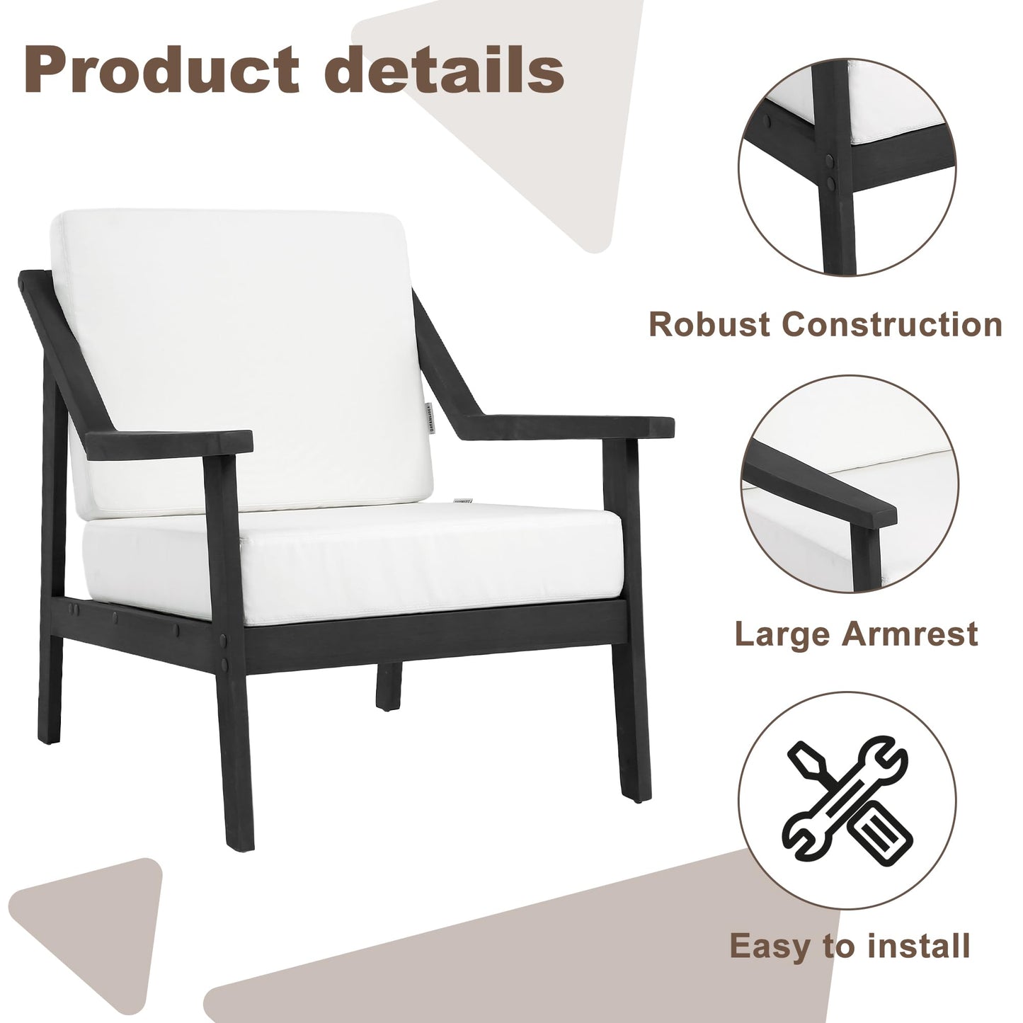 Outdoor Patio Furniture Set, 2 Piece Outdoor Patio Sofa Armchairs with Washable Thick Cushions, All-Weather Solid Wood Patio Bistro Set for Porch, Balcony, Natural Frame & Beige Cushion