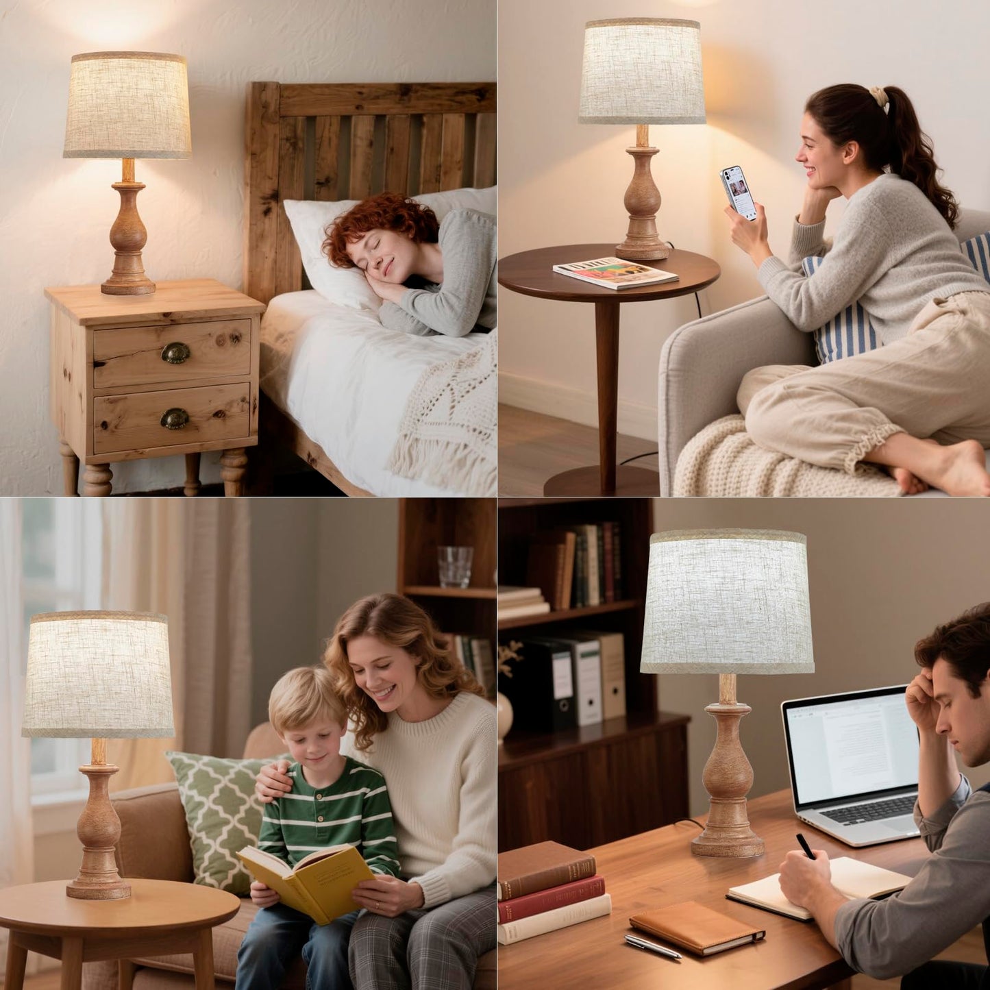 Vintage Table Lamp for Living Room Bedroom, 18.5" Farmhouse Bedside Lamps Nightstand Lamp Set of 2, Table Lamps with Oatmeal Linen Lamp Shades, 2 LED Bulbs Included