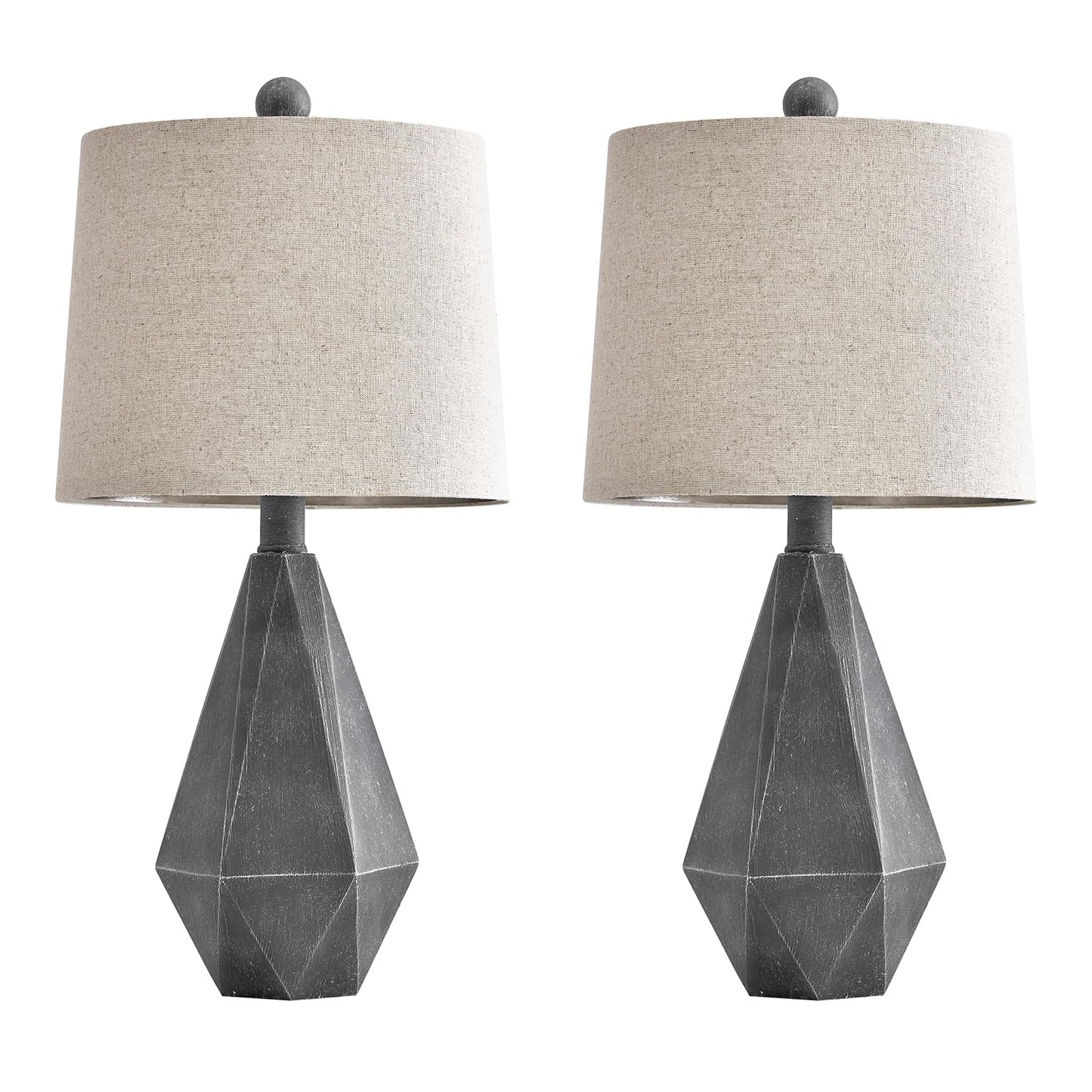 PoKat 20.25" Retro Farmhouse Table Lamp Set of 2 - Living Room & Bedroom Rustic Linen Bedside Nightstand Lamps for Kids, Study, Office - Resin, Suitable for Small Places