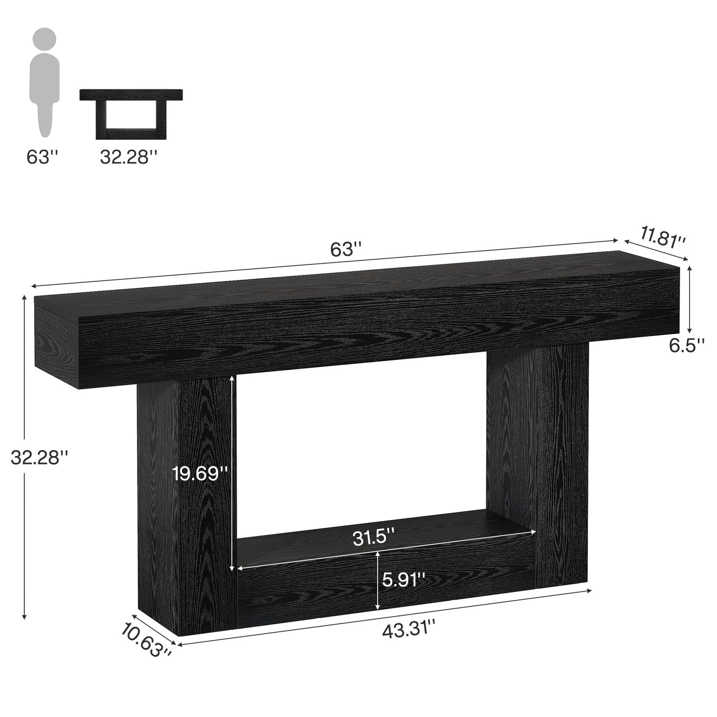Tribesigns 63" Console Table, Farmhouse 2-Tier Entryway Table with U-Shaped Base, Narrow Long Wood Sofa Table Behind Couch Table for Living Room, Hallway, Foyer, Vintage Brown & Gray | Farmhouse