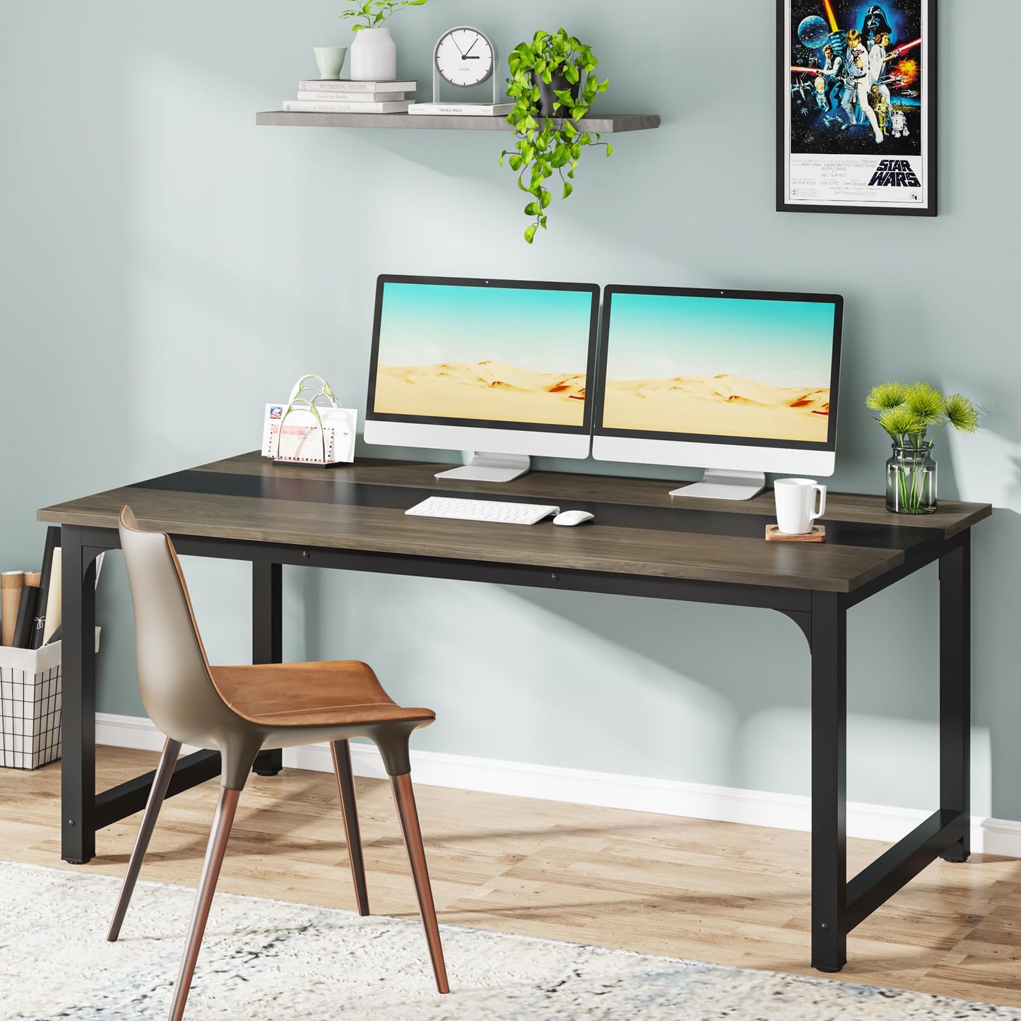 Tribesigns Modern Simple Computer Desk, 47 inch Vintage Office Desk Computer Table, Study Writing Study Desk Workstation for Home Office, Rustic Brown