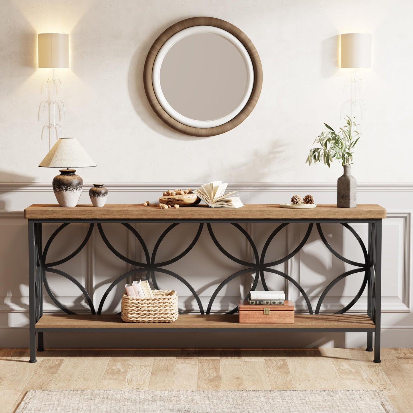 Tribesigns 70.9-Inch Narrow Sofa Table, Industrial Long Sofa Table Behind Couch, Entry Console Table with Storage for Entryway, Living Room, Foyer, Unique Design, Rustic Brown