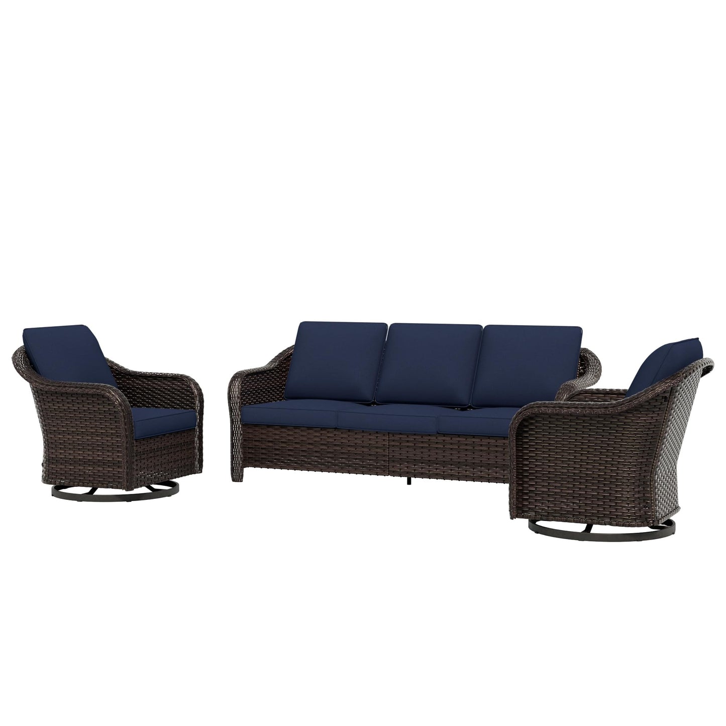 55 inch Outdoor Wicker 2 Seater Sofa, All-Weather Use Patio Rattan Loveseat with Seat and Back Cushion, Ideal for Porch, Backyard, Balcony, Poolside, Blue