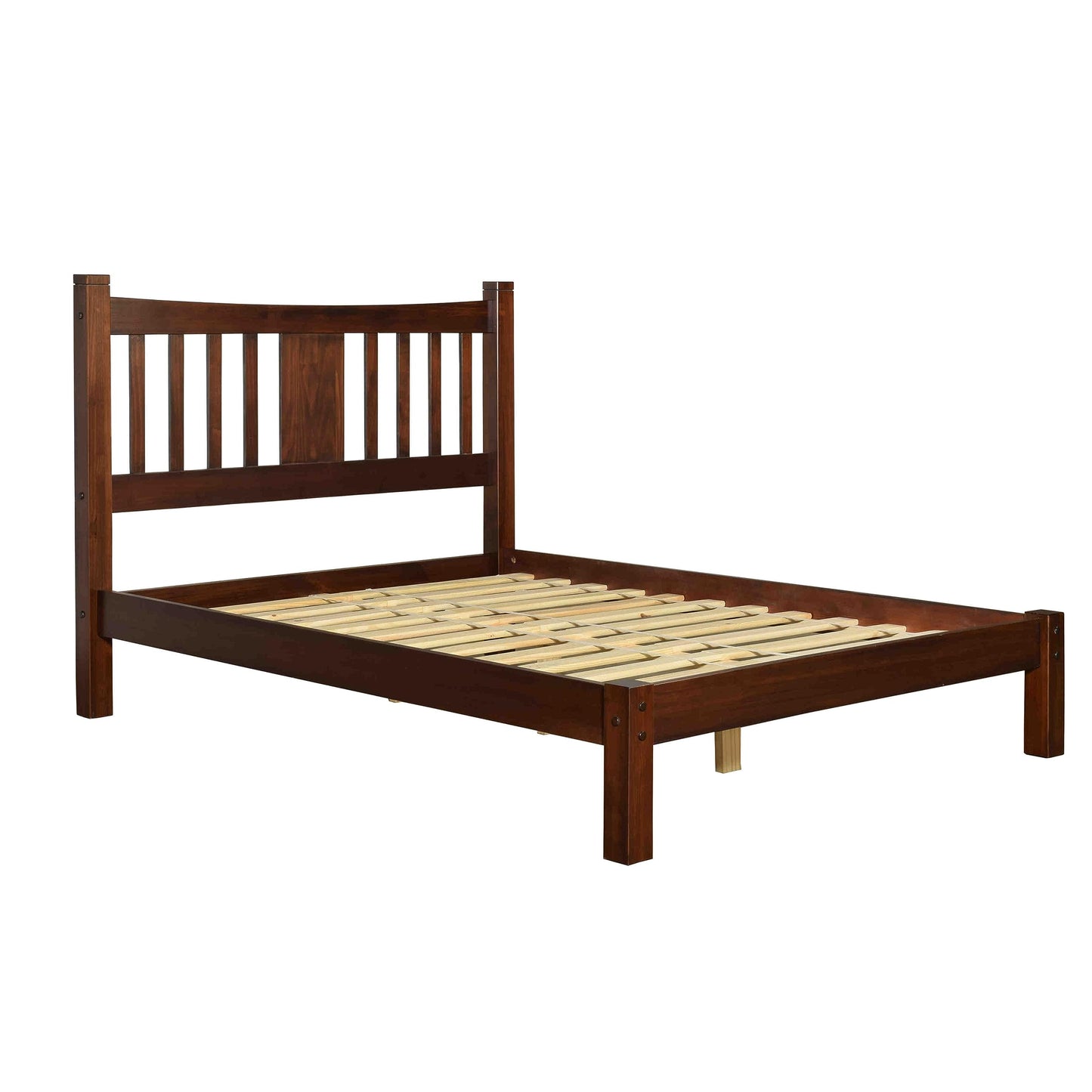 Grain Wood Furniture Shaker Solid Wood Slat Platform Bed, Queen Size, Walnut Finish