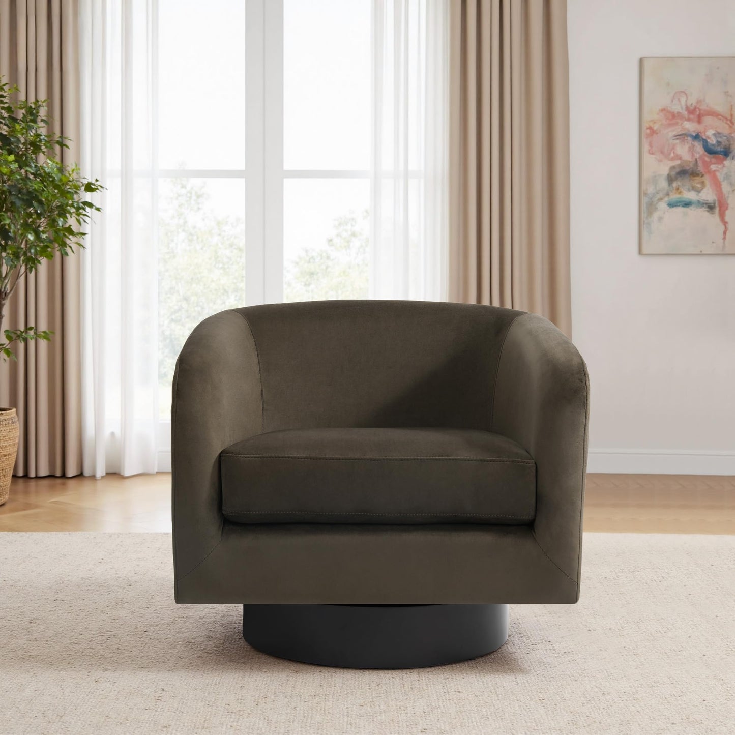 Swivel Barrel Accent Chairs Set of 2, Modern 360° Swivel Round Barrel Chair with Curve Back, Upholstered Velvet Fabric Armchair Single Sofa Club Chair for Living Room, Bedroom, Coffee