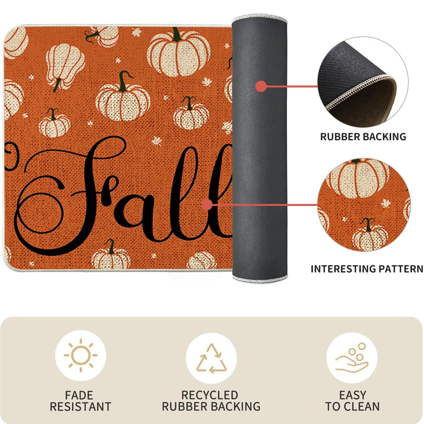VAKADO Fall Outdoor Welcome Door Mat for Front Door Entrance Classroom Farmhouse Doormat Non-Slip Rubber Backing Autumn Entrance Rug Easy to Clean 17x29 Inch,Black White Buffalo Check Plaid