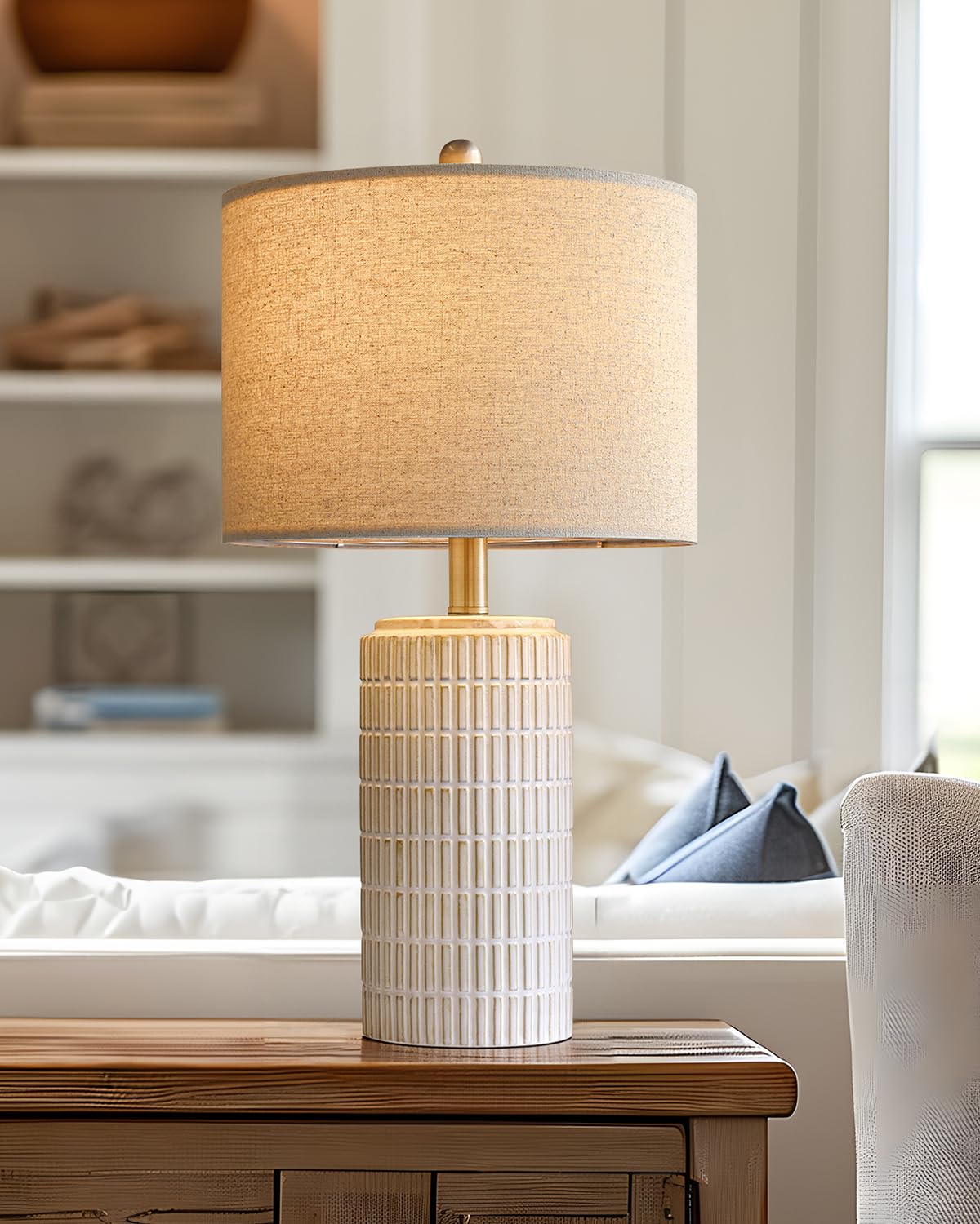 PoKat 23" Modern Ceramic Table Lamp Set of 2 for Living Room White Desk Lamps for Bedroom Farmhouse Bedside Nightstand Lamp House Warming Gifts New Home Decor End Table Lamps Gifts for Women Mom Beige