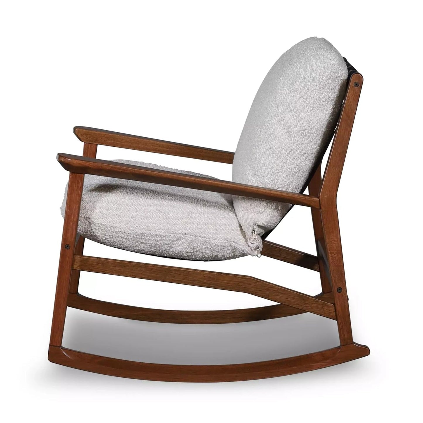 Grain Wood Furniture Solid Wood Mid Century Rocking Chair with Off-White Performance Boucle Cushions