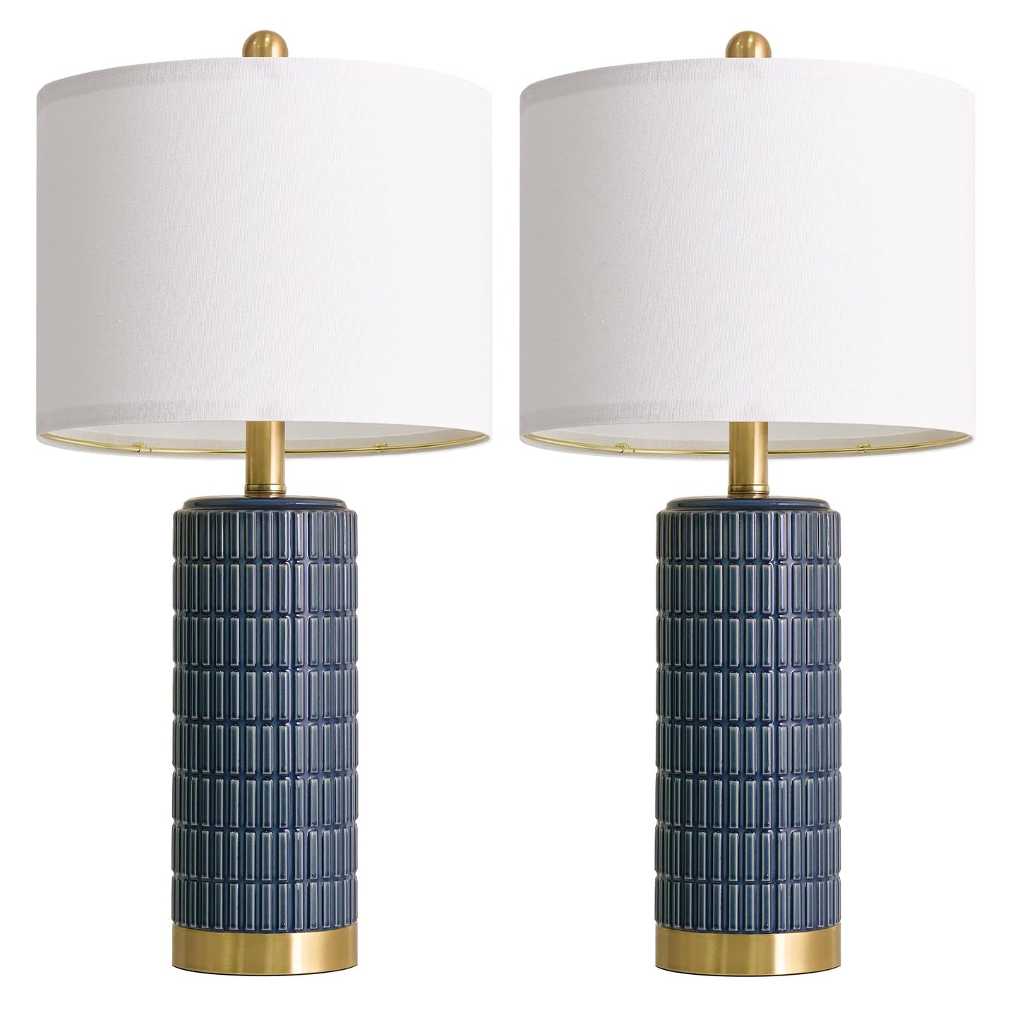 PoKat Small Bedside Table Lamps Set of 2 for Bedroom Living Room, 21.5'' Modern Ceramic Nightstand Lamps with Gold Base, Farmhouse Table Lamps for Office End Side Table Console, White and Beige