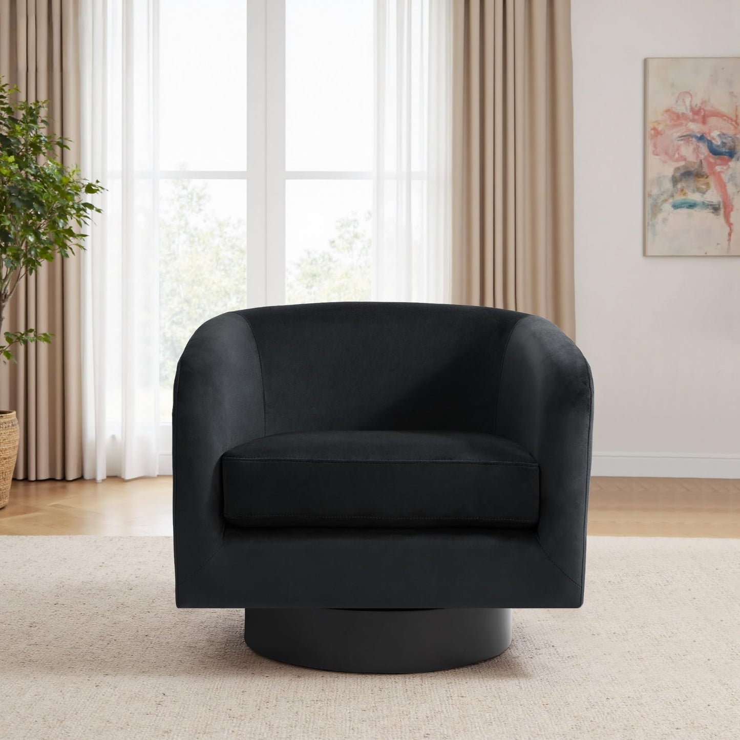 Swivel Barrel Accent Chairs Set of 2, Modern 360° Swivel Round Barrel Chair with Curve Back, Upholstered Velvet Fabric Armchair Single Sofa Club Chair for Living Room, Bedroom, Coffee