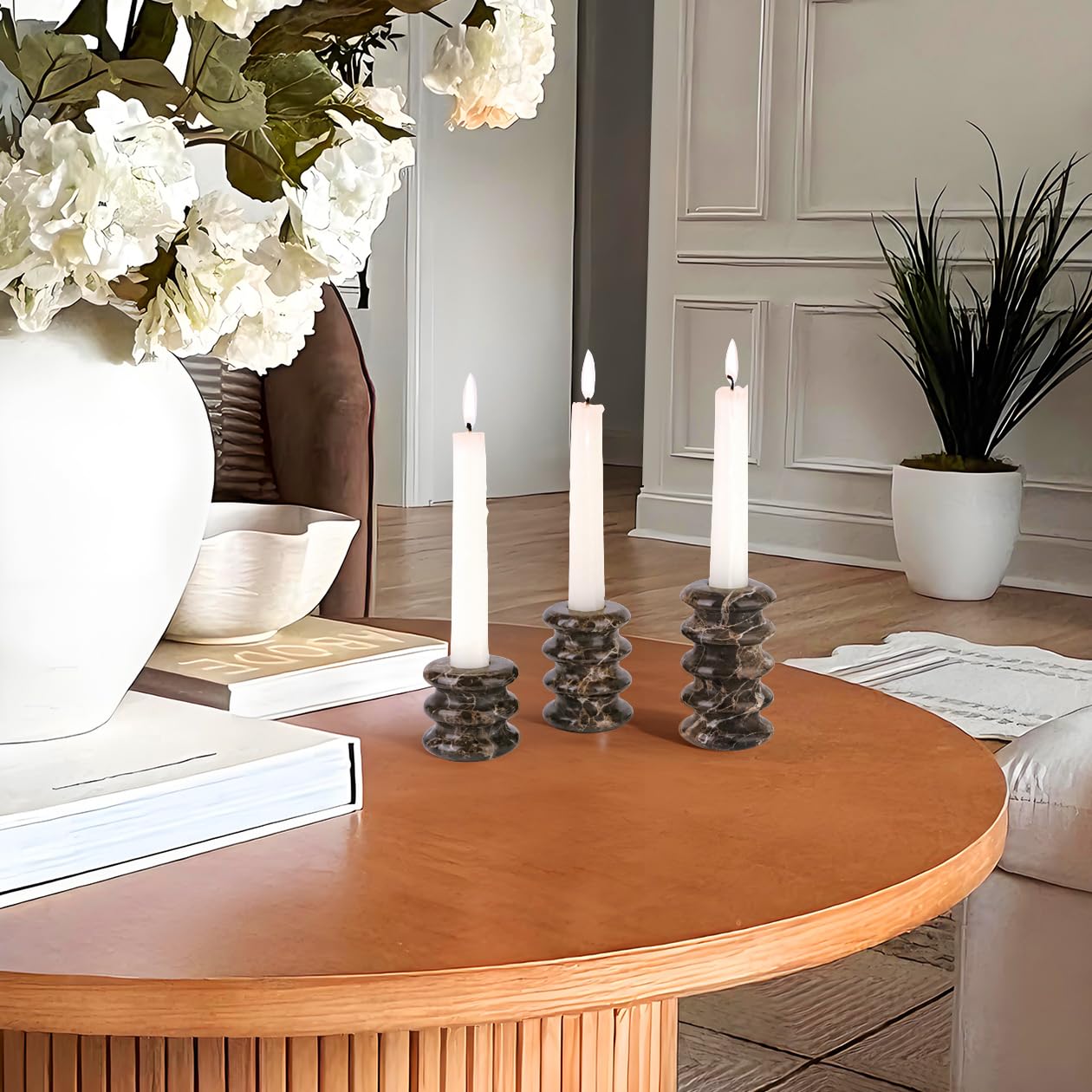 Vixdonos Marble Candle Holder Set of 2 Taper Candle Candlestick Mantle Candle Stand for Home Decor,Wedding,Party and Table Centerpieces(Brown)