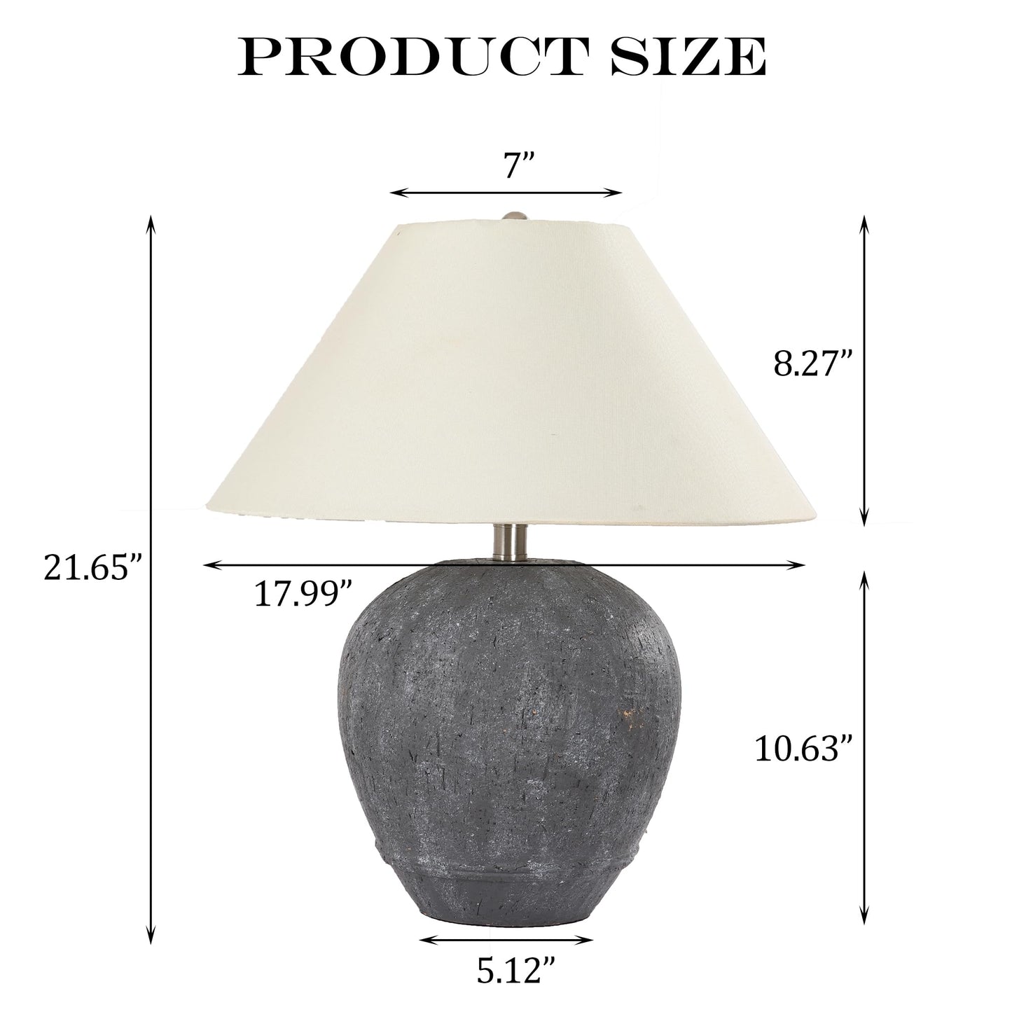 Farmhouse Ceramic Table Lamp, 21" Rustic Table Lamp with Linen Shade, 3-Way Dimmable Bedside Nightstand Lamps for Bedroom, Living Room, E26 Socket, Dark Grey