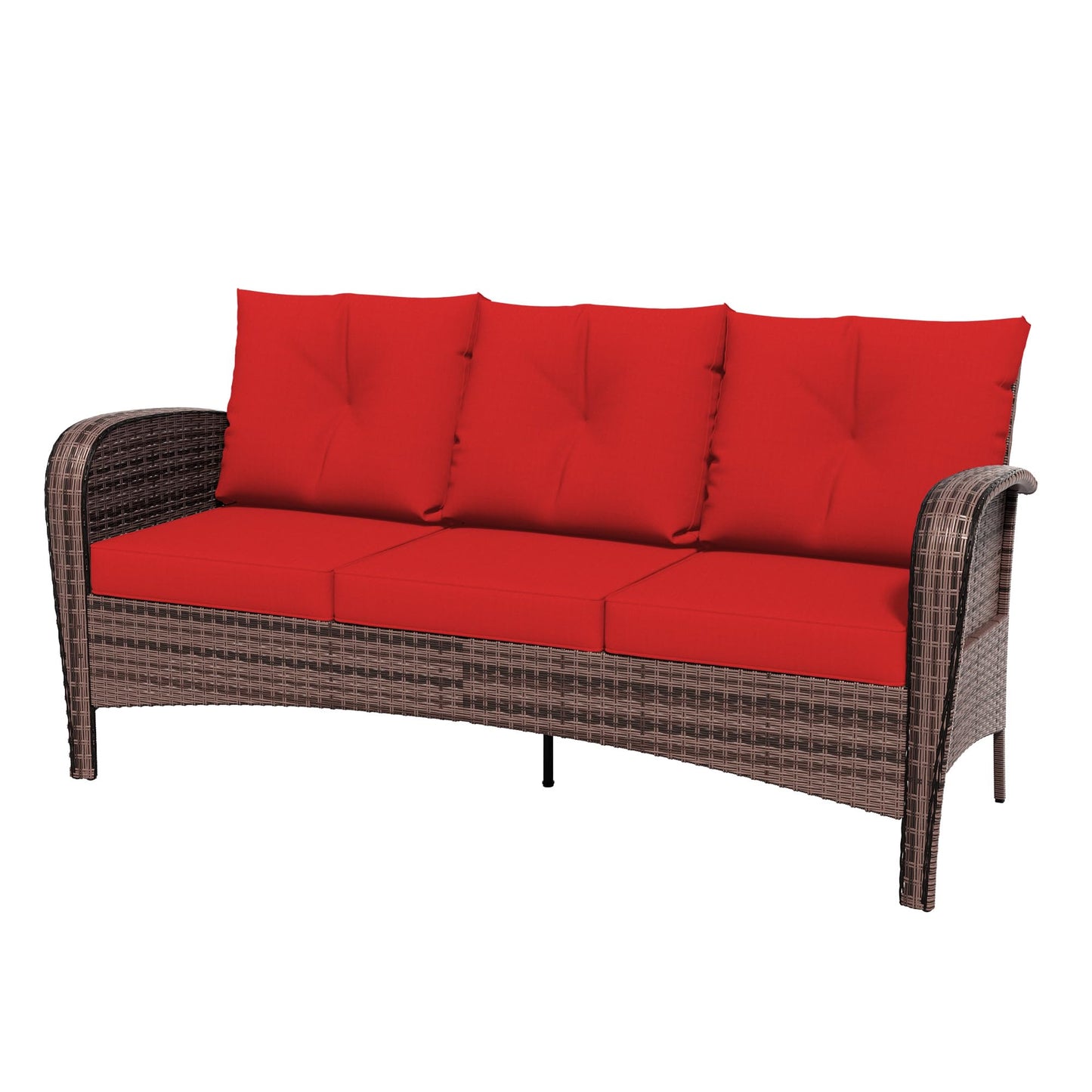 4 Piece Patio Conversation Set - 2 Swivel Chairs 1 Coffee Table 3-Seater Sofa, PE Wicker & Steel Patio Furniture with Heavy-Duty Steel Frame,Weatherproof Cushions, Red
