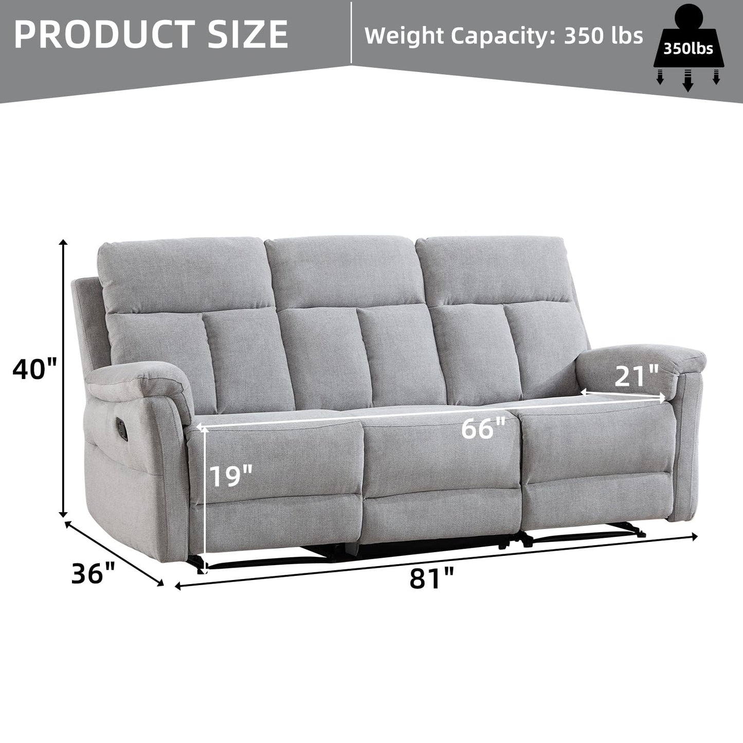 IOMOR Manual Reclining Loveseat, Soft Fabric Loveseat Recliner Couch for Adults with Overstuffed Arms and Back, Double Sofa Recliner for Living Room (Light Gray)