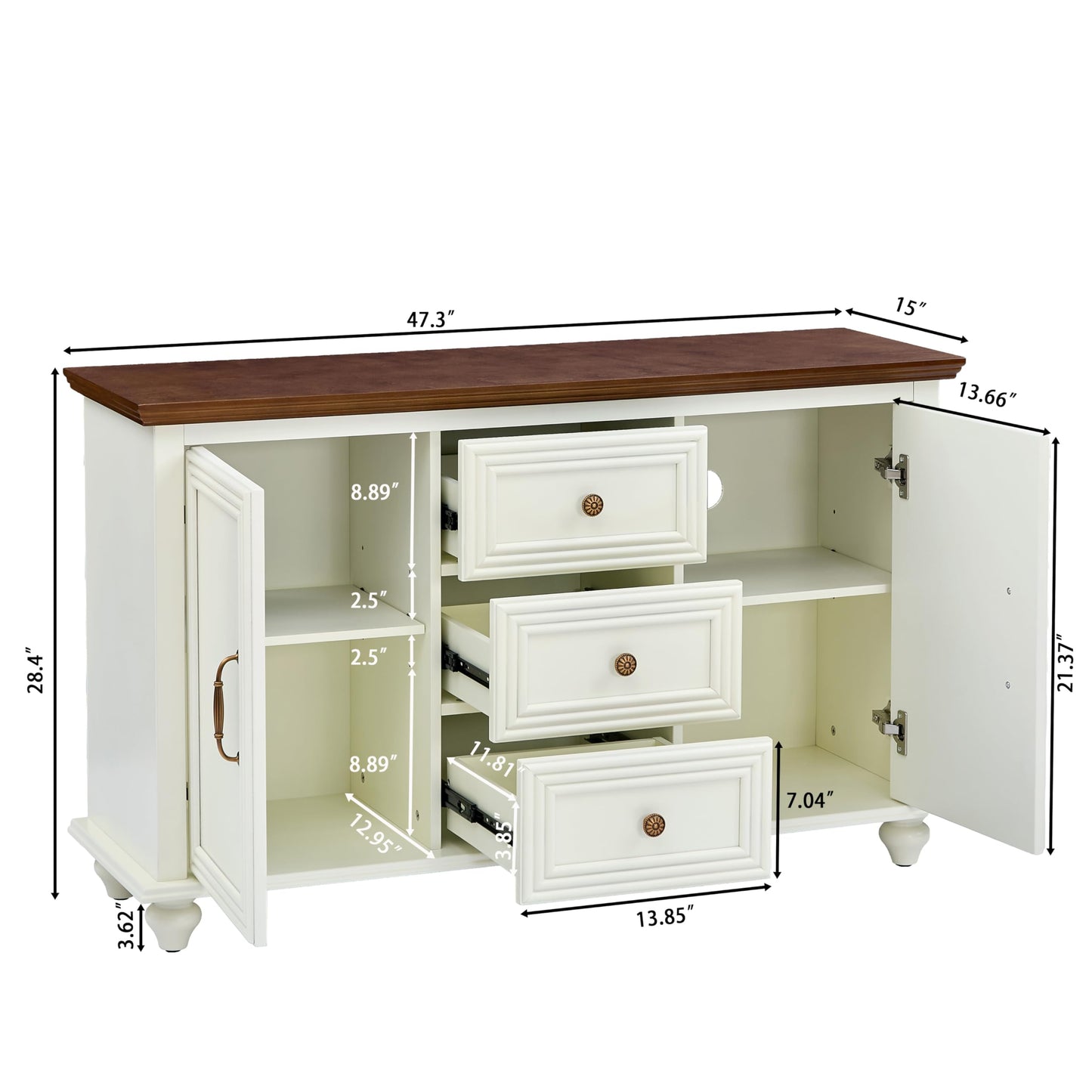 LKTART 40" Sideboard Buffet Accent Storage Cabinet with Carved Pattern Side Board Solid Wood Frame for Kitchen, Living Room, Entryway,Hallway (Blue+Brown)